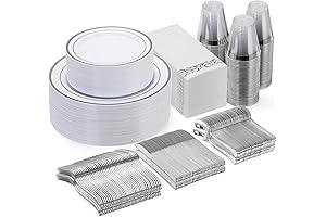 350 Sets Silver Disposable Party Dinnerware Pack