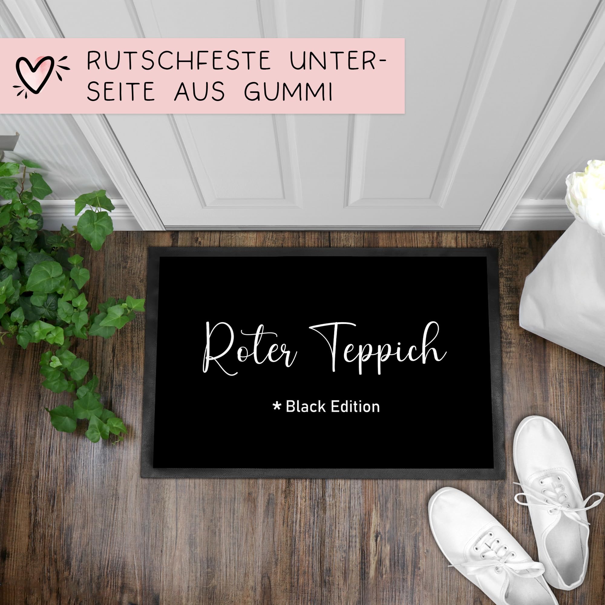 Roter Teppich - Black Edition Fußmatte Türmatte mit Spruch 60x40cm - für innen und außen -Vorleger für die Haustür - Flur - Geschenk zur ersten Wohnung - Einweihung