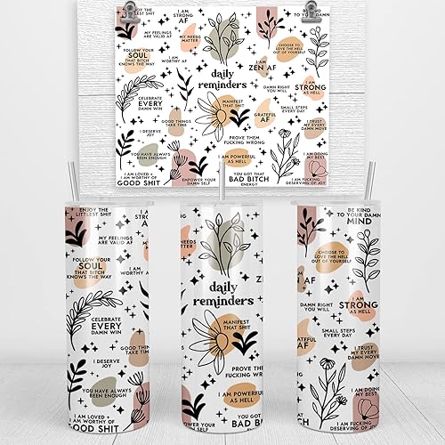 Miniatura 4 de YouNique Designs Sweary Affirmations - Vasos de café aislados de 20 onzas con tapa y pajita, vasos aislados de acero inoxidable, regalos