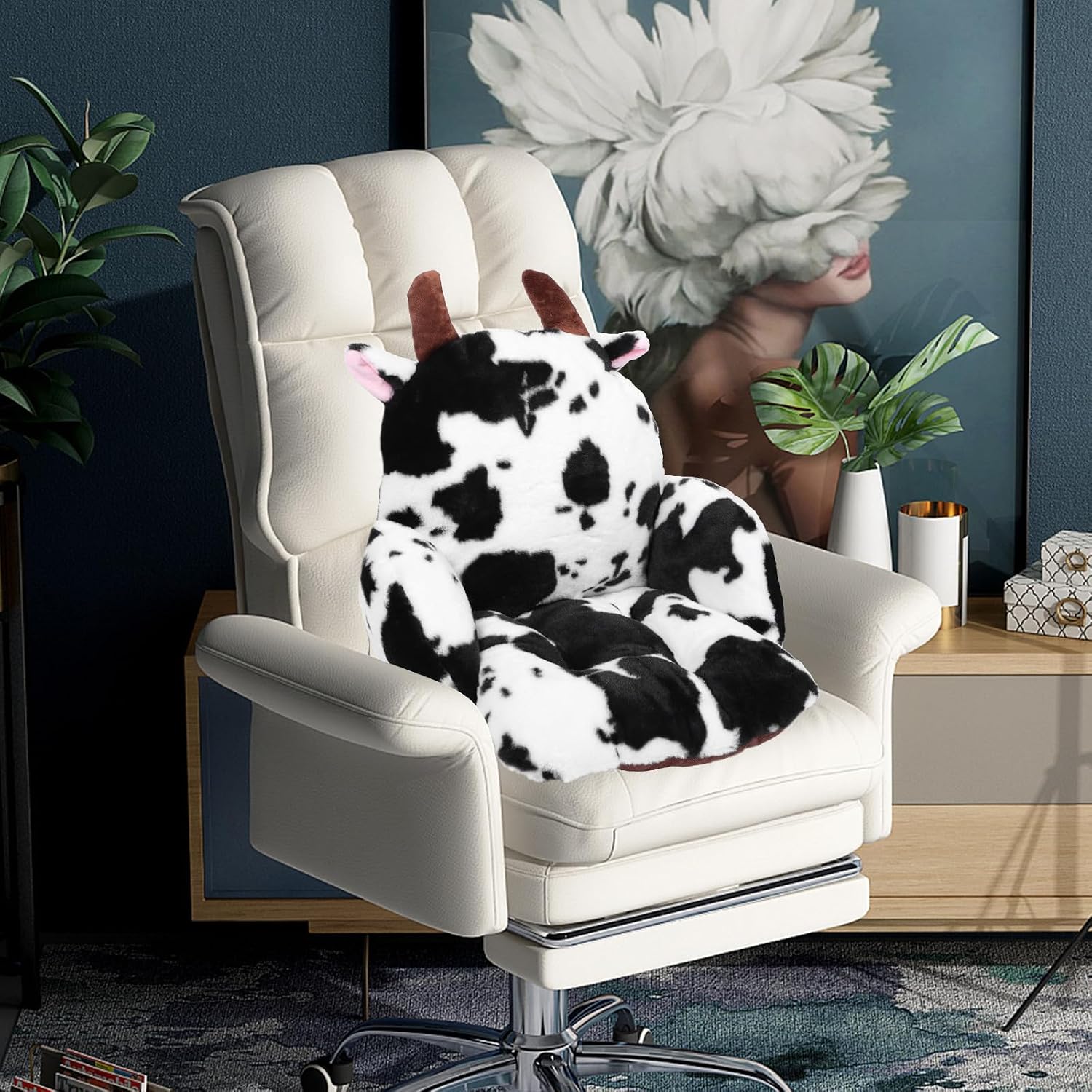 Luxshiny Creative Cow Chair Seat Cushion with Backrest for Office Chairs and Sofas, Cartoon Shaped Pp Cotton Pad Providing Optimal Comfort and Waist Protection