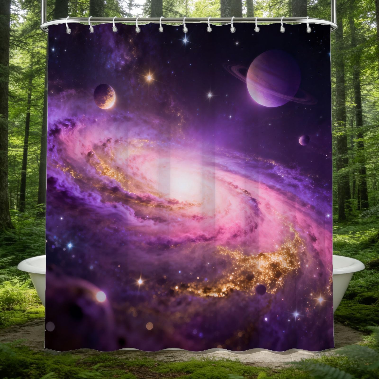Hongduo 3D Starry Galaxy Shower Curtain for Stalls Bathtubs Starlight Bathroom Decor Shower Curtain Set Polyester Fabric Waterproof 200x200cm/79X79 Inch with Hooks
