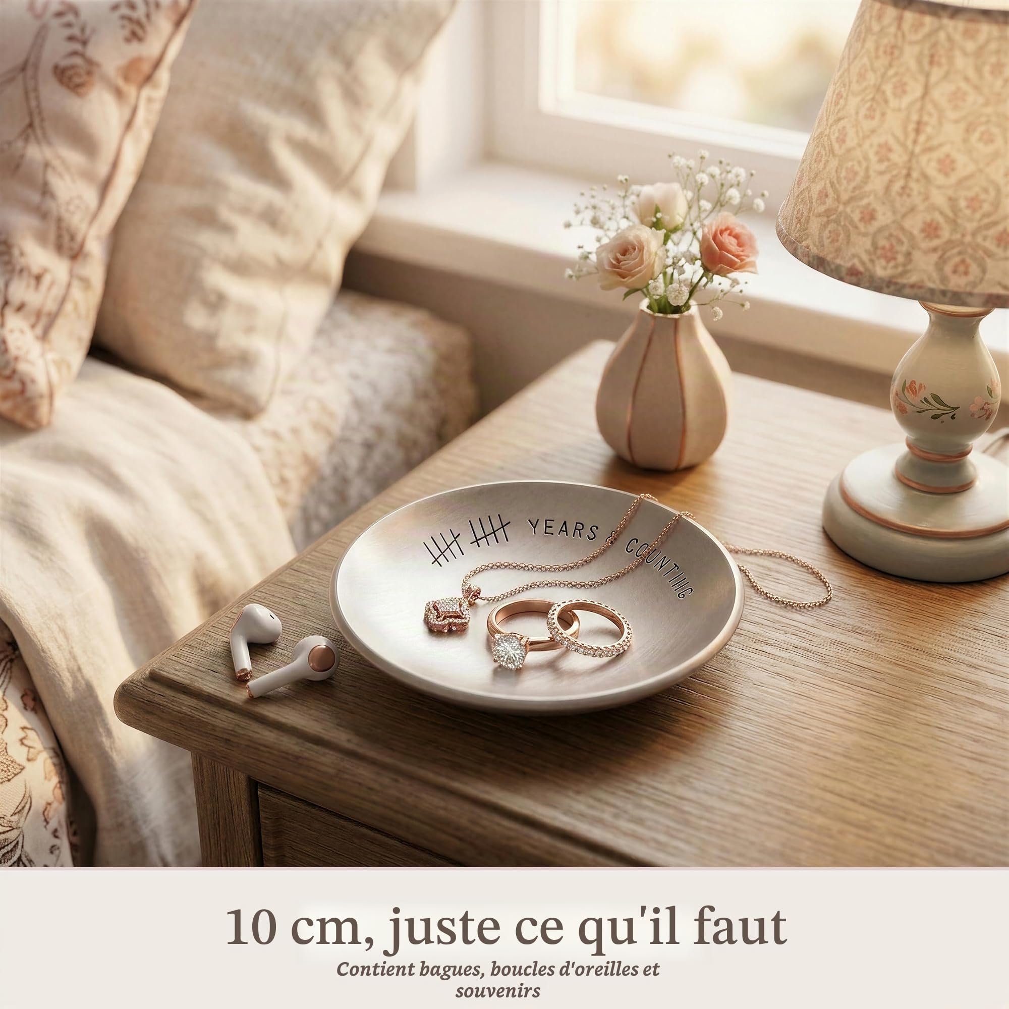 Cadeaux en étain pour 10e anniversaire de mariage – 10,2 cm, gravé, support d'alliance en aluminium et coffret cadeau – 10 ans d'anniversaire pour lui et 10 ans pour elle style lisse
