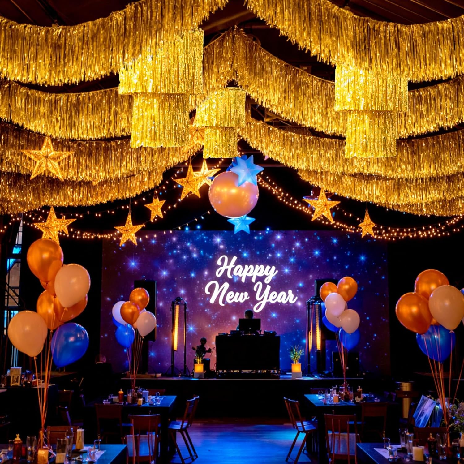 10 Pcs Gold 1920s Party Decorations 2 Tier Fringe Chandelier Fringe Garland Shiny Hanging Ceiling Banners for 2026 Graduation 1920s Disco Movie Night Birthday Party Decor(Gold)