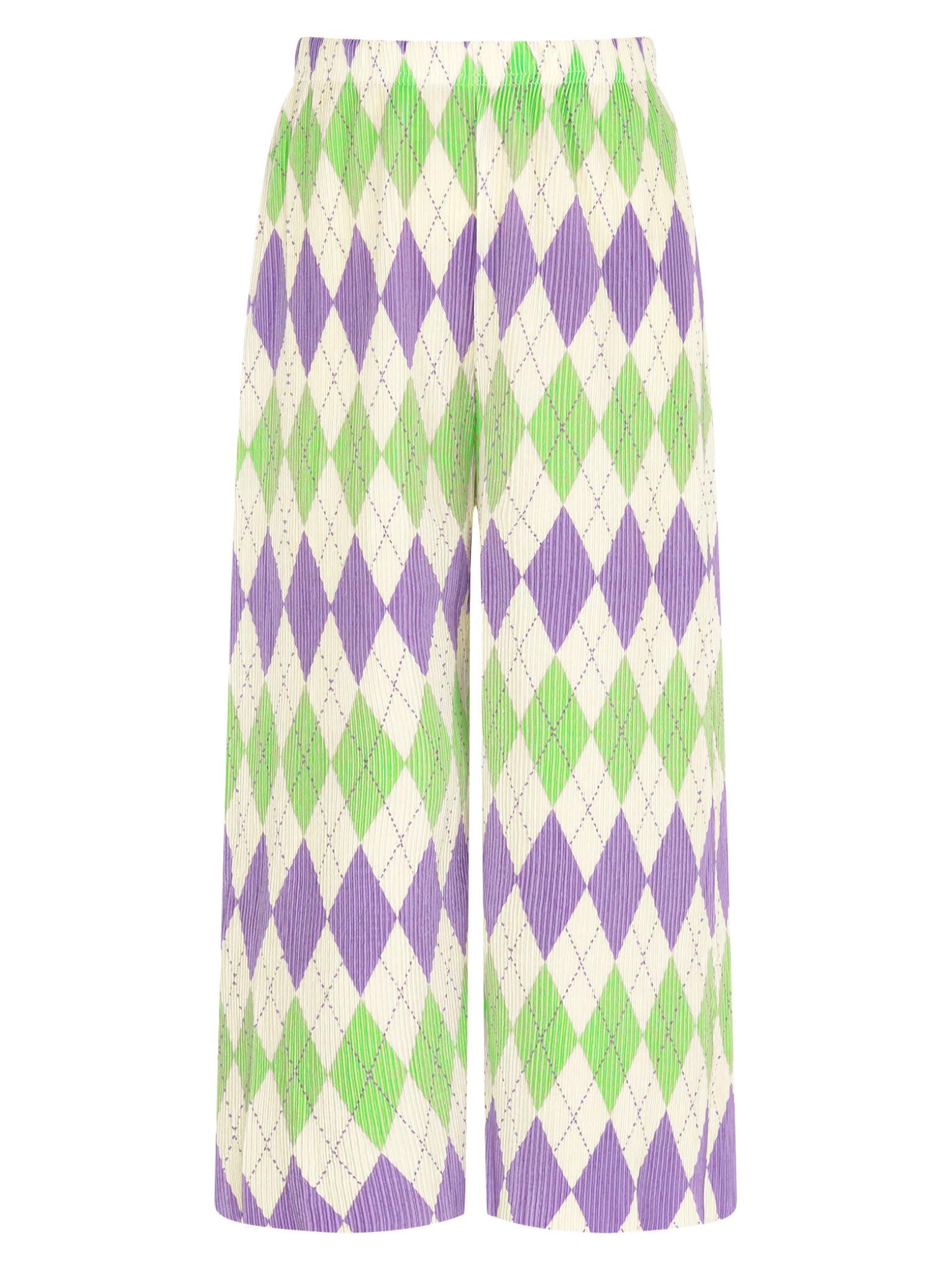 Mufeng Kids Girls Fashion Wide Leg Pants Yoga Pants Colorful Print Elastic Waistband Pleated Casual Bootcut Trousers Green&Purple 4-5 Years