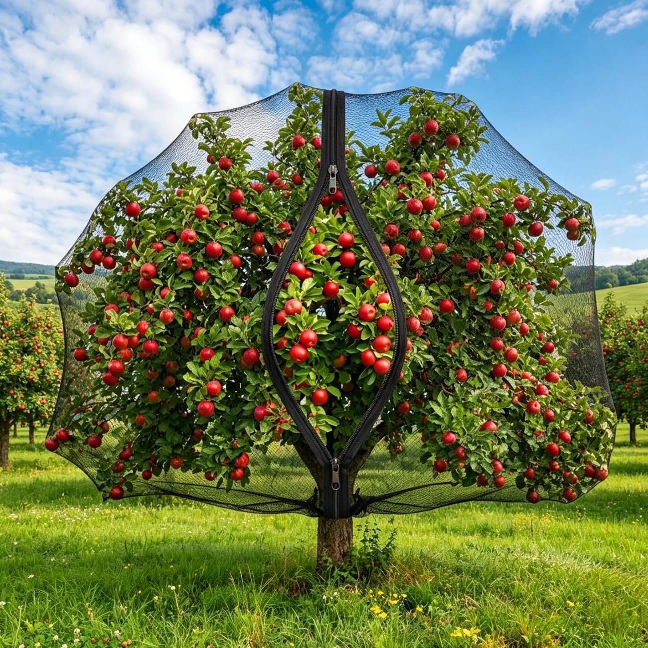 PVEGOS 7.87ft x 7.87ft Black Large Fruit Tree Netting with Zipper and Drawstring, Stronger Garden Plant Protector Covers, Fine Insect Mesh Netting for Vegetables Fruits Seed from Squirrel Bugs