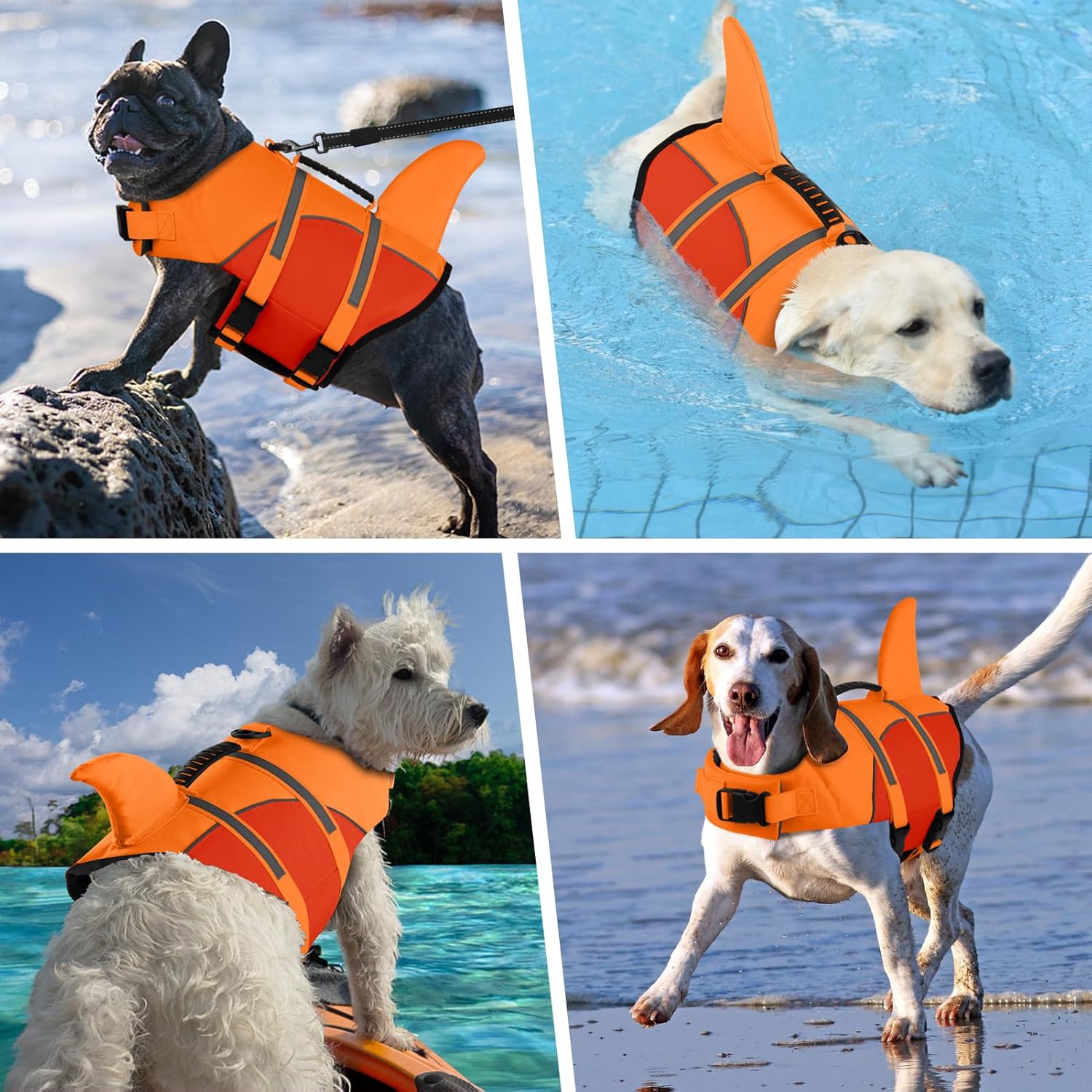 Doglay Shark Ripstop Dog Vests for Swimming Boating with High Buoyancy and Rescue Handle, Adjustable Dog Life Jacket Pet Flotation Vest for Small Medium Large Dogs
