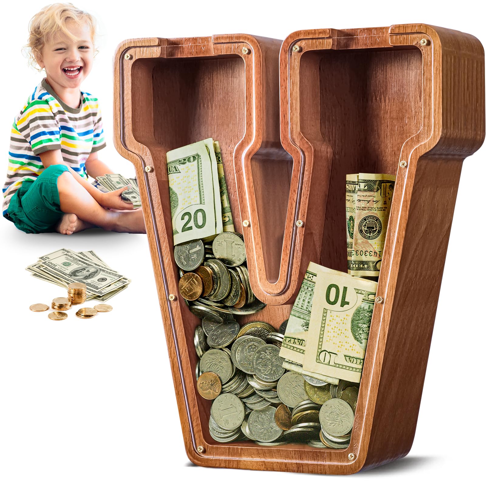 Summidate Salvadanaio con lettera in legno per bambini, A-Z lettera banca dei soldi personalizzato per bambini e bambine | Regalo di compleanno con banca di monete per bambini