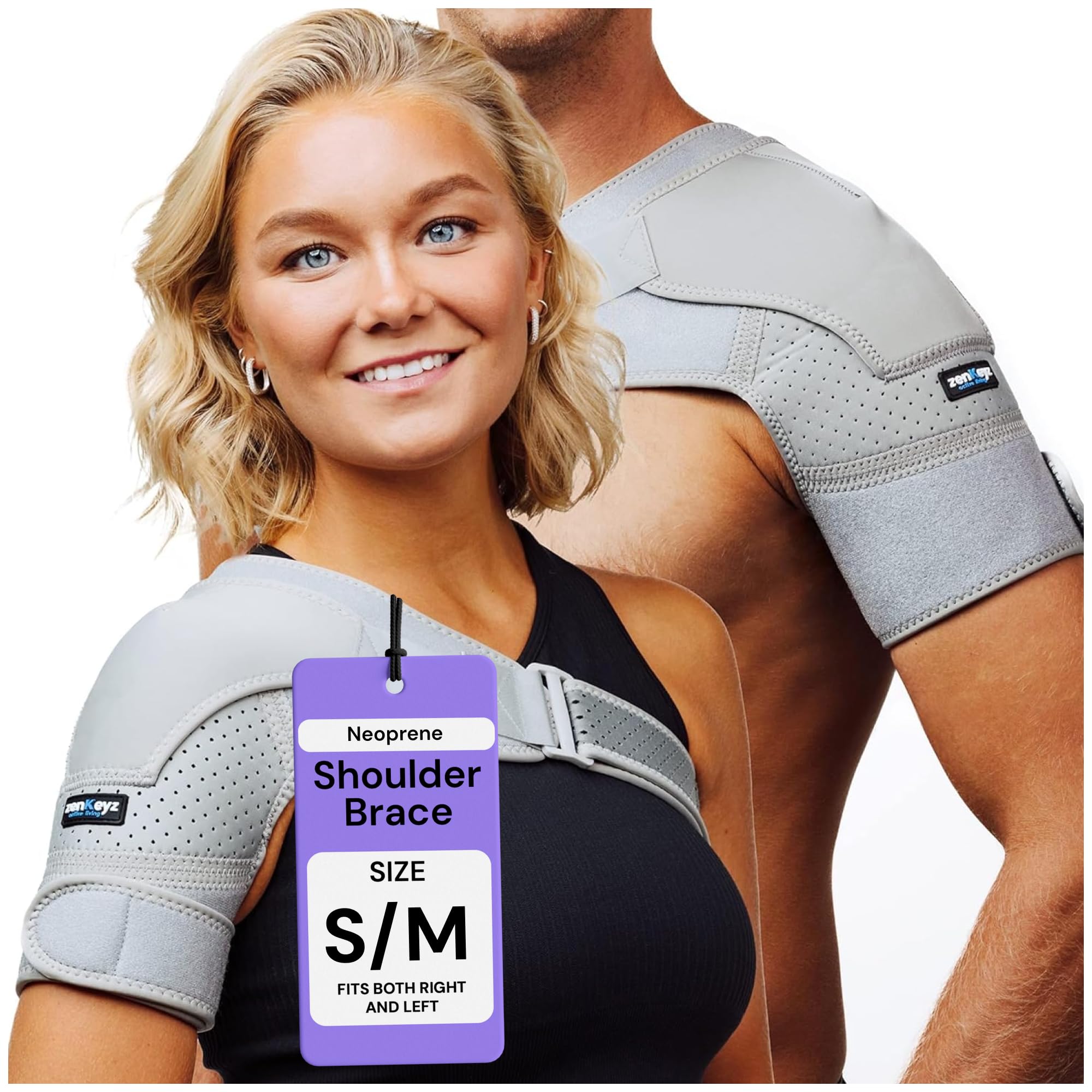 ZENKEYZ Rotator Cuff Shoulder Brace - Gray, S/M, Left & Right - Upper Arm Compression Sleeve for Injury Recovery - Arm Sling Shoulder Immobilizer with Ice Pack Pocket - Rotator Cuff Relief