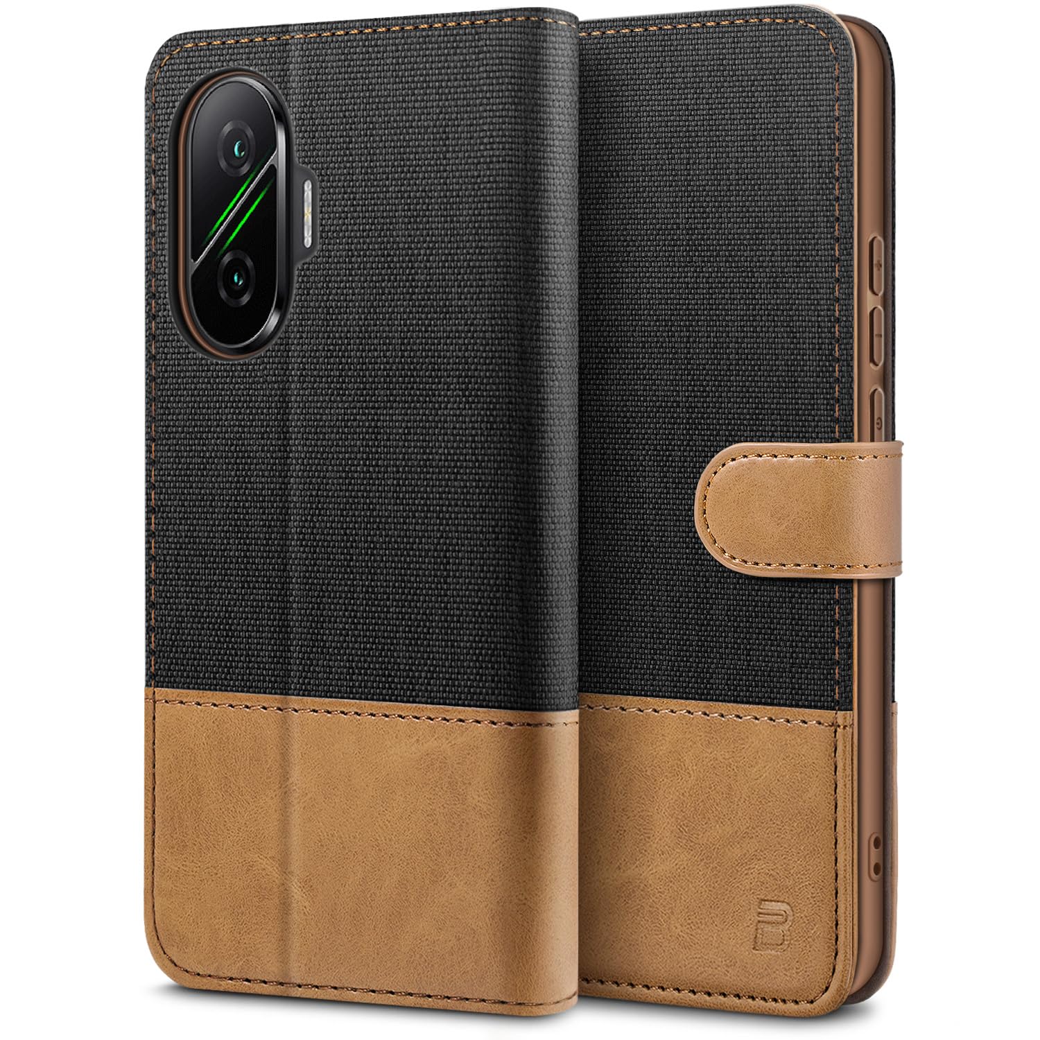 BEZ Cover Portafoglio Per Xiaomi Poco F7 In Tela PU Con Chiusura Magnetica E Kickstand | Custodia Flip Con Slot Portacarte E Blocco RFID, Protezione Antiurto, Nero