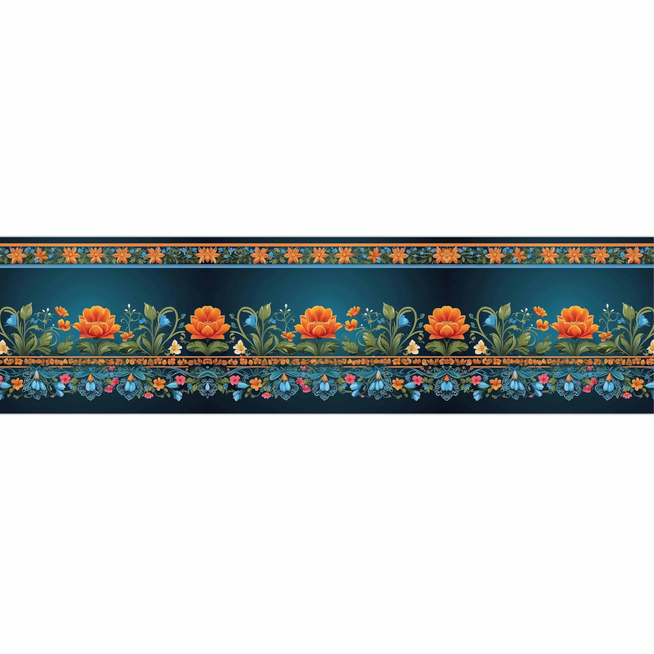 ATTRACTSO - Flower Royal Blue Floral Wall Border Peel & Stick 10 feet x 6 inch | Waterproof Vinyl Sticker Roll for Tiles Kitchen Walls Room Decor Door Floor Edges (Design 1)
