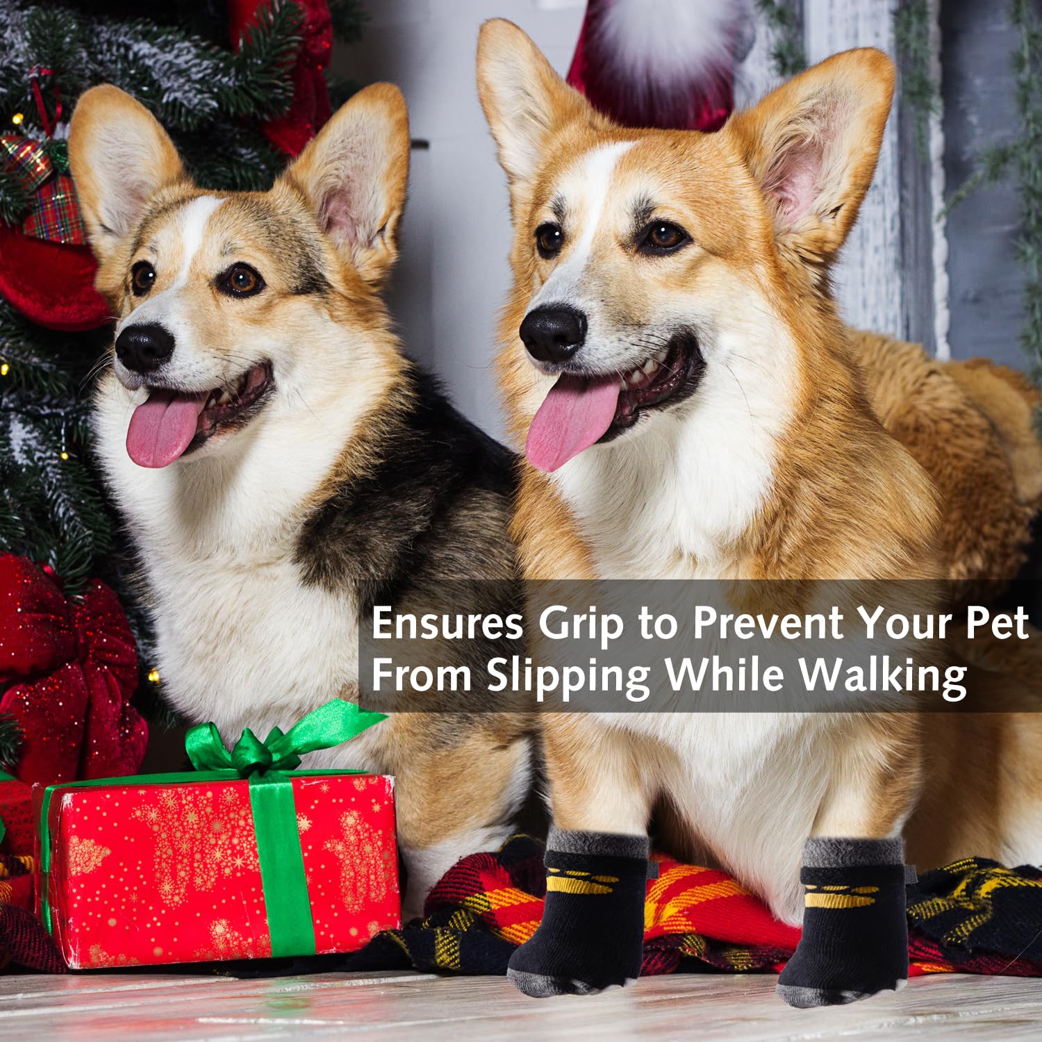 2 works Anti Slip Dog Socks,Socks with Grips Paws Stop Licking Dog Grip Pet Paw Protector,Claw Slippers with Adjustable Strap for Puppy Indoor Outdoor Hardwood Floor Walk - Image 2