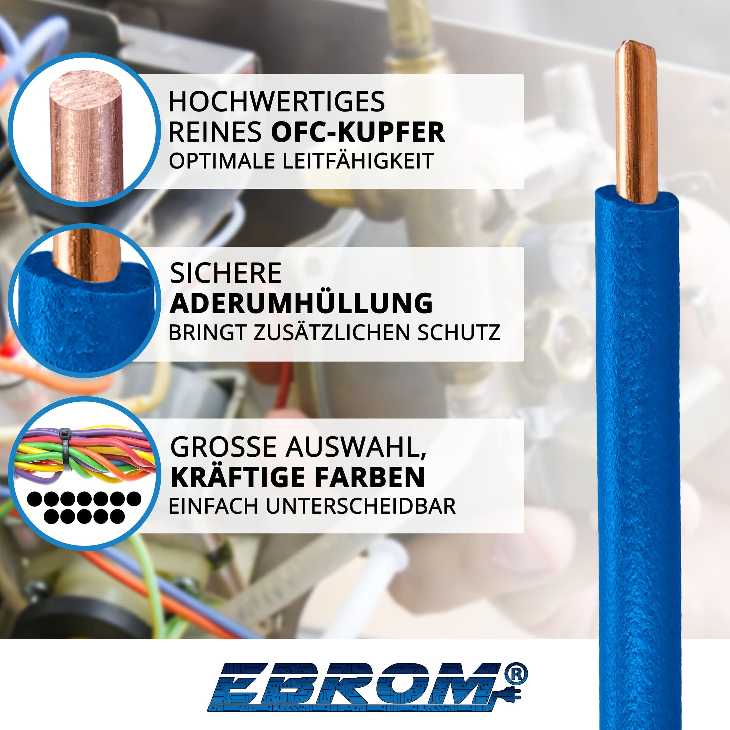 Core cable, single core, rigid, PVC cable, H07V-U 1.5 mm², colour: dark blue - Image 2