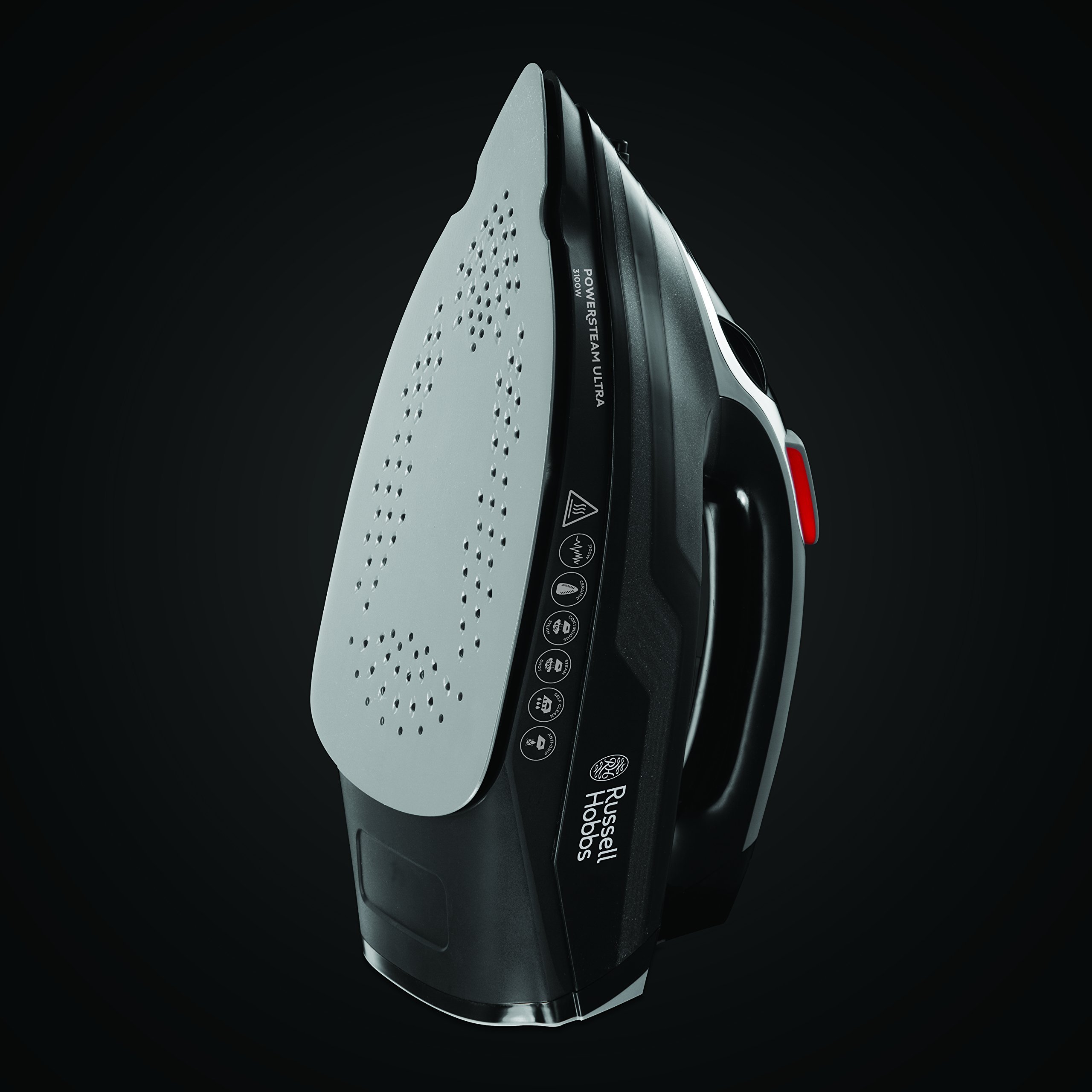 Russell Hobbs Plancha de Ropa Power Steam Ultra - 3100W, Suela Cerámica, Planchado Seco, Golpe Vapor 210g, Antical, Antigoteo, Función Autolimpieza, Apagado Automático, Negro - 20630-56