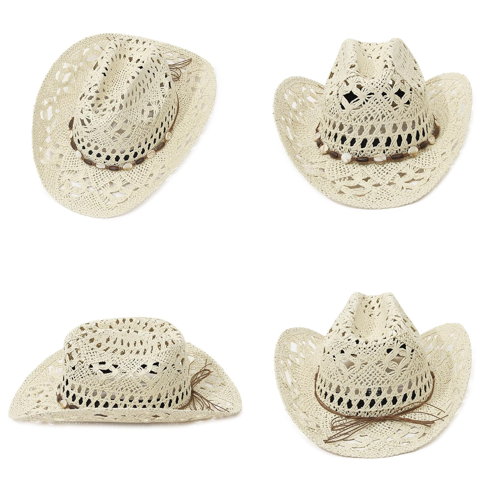 EOZY Chapeaux de paille tissés à la main de style western pour homme et femme - Chapeau panama avec large bord et bord replié pour le voyage