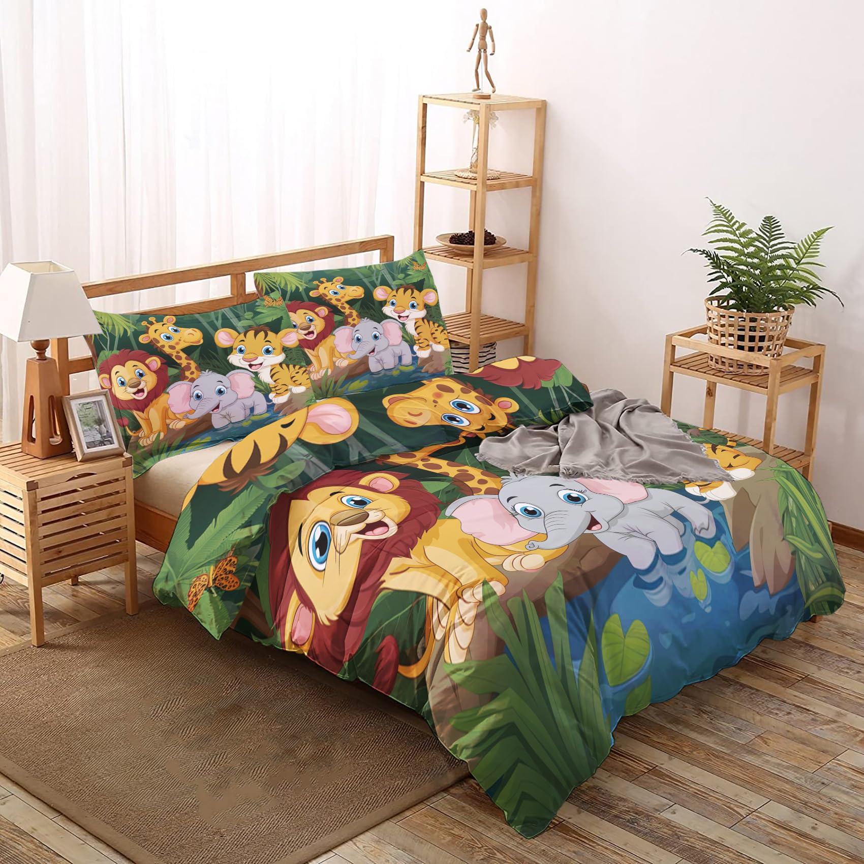 Parure De Lit Enfant 90x190cm Safari Jungle - Housse Couette + Taie Microfibre
