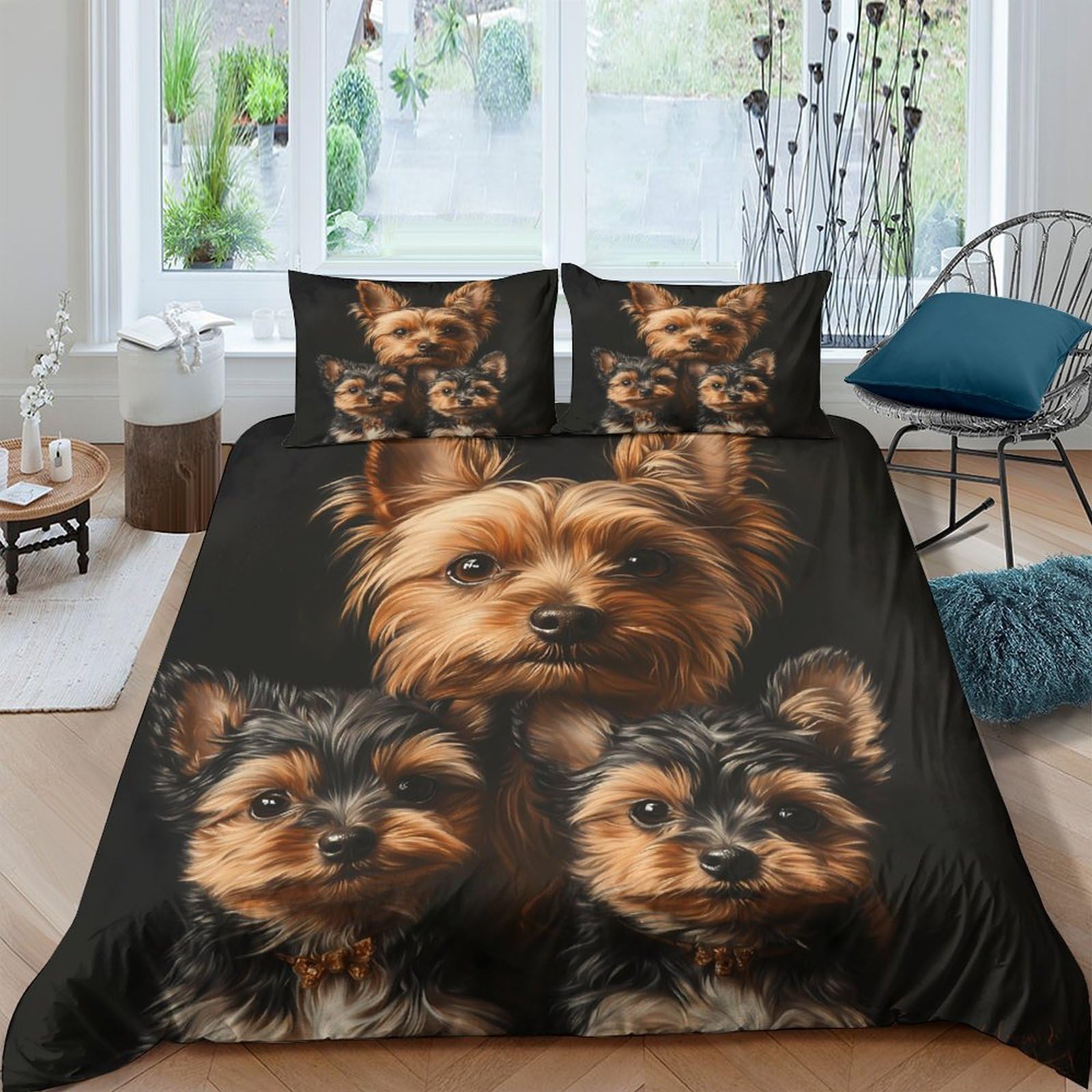 Ctjqhvkz Style-10 3D Printed Yorkshire Terrier Fitted Sheet Microfiber Soft Black Dog Pattern Bed Cover For Bedroom Dorm Decor Protection Single（135X200cm）