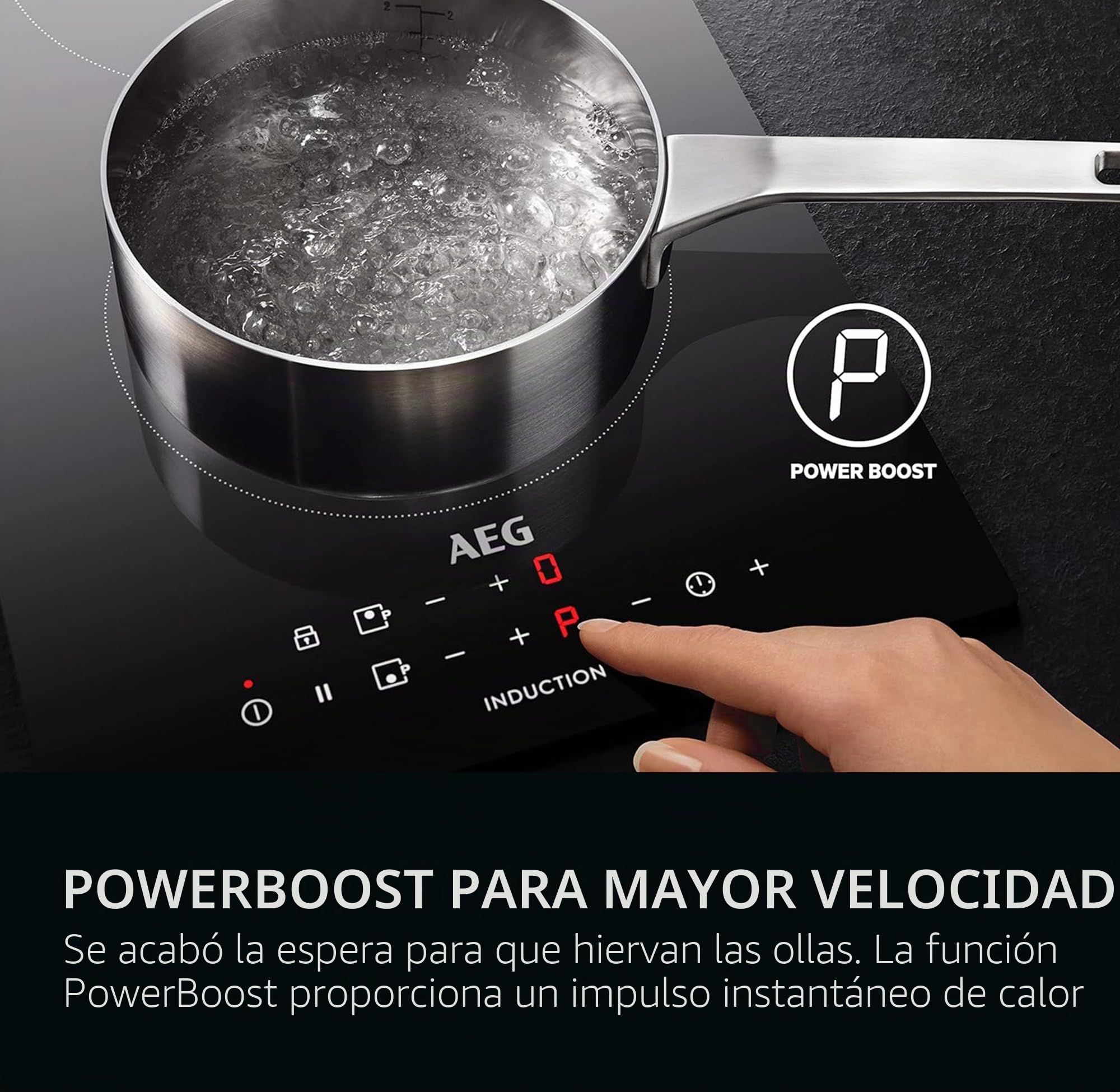 AEG IKX64441CB Placa de inducción, serie 6000, 4 zonas de cocción, 60 cm, función de puente, función Hob2Hood, temporizador de placa integrado, cerradura con llave, calor residual de 3 pasos, color