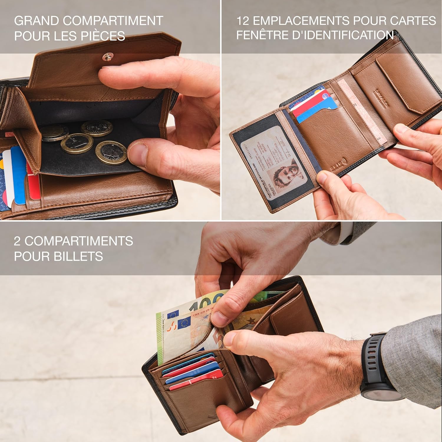 Portefeuille Homme Cuir Veritable - Portefeuilles et Porte-Cartes - Porte Carte avec RFID - Porte Monnaie Homme Cuir Grande Capacite - Portecarte Bancaire Verticale - Idee Cadeau Original.