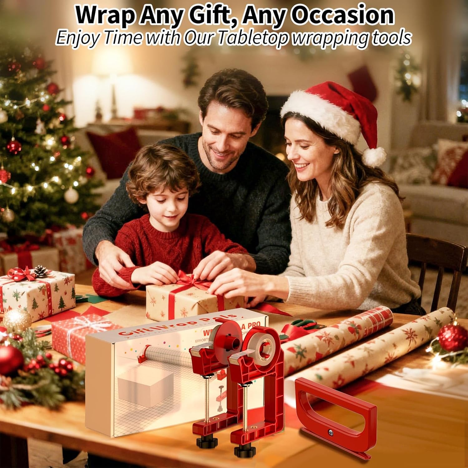 Tabletop Gift Wrapping Tool with Tape Dispenser & Cutter–2 Pack Adjustable Wrapping Paper Table Clamps with 2 Tapes–Perfect for Valentine's Day, Easter, and Crafting