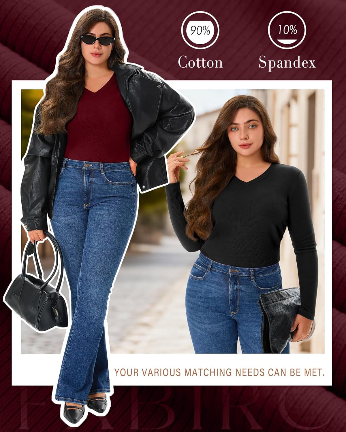 3 Pack Plus Size Thermal Shirts for Women Cotton Long Sleeve Ribbed Knit Tops V Neck Slim Fit Underwear Base Layer - Image 4