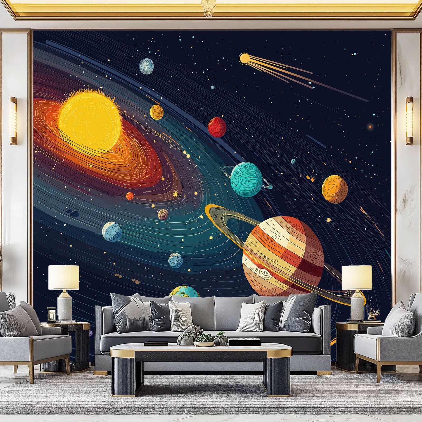 Fresque murale univers pour transformer la chambre d'enfant en station spatiale