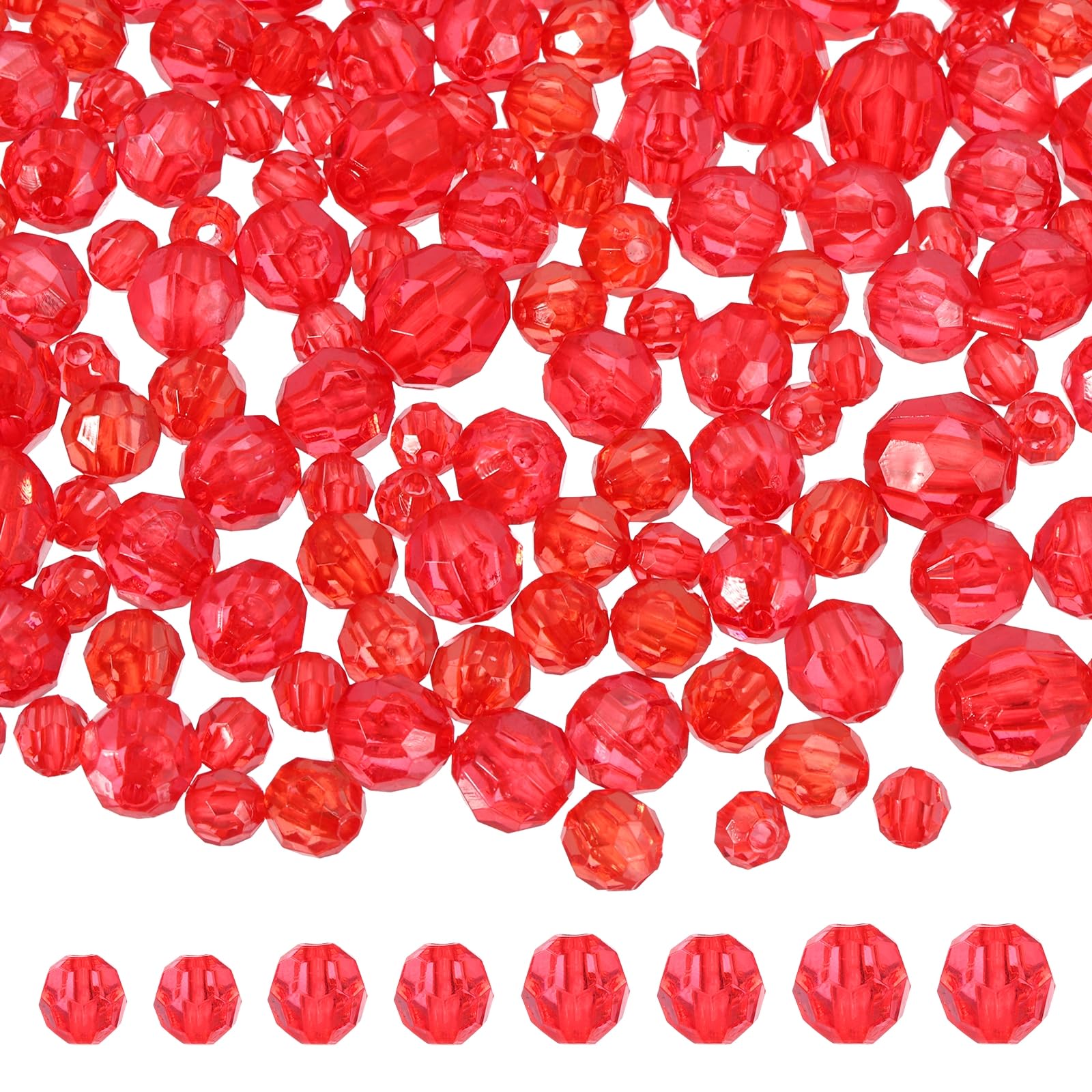 sourcing map 850 Pcs Acrylic Round Faceted Beads 6/8/10/12mm Red