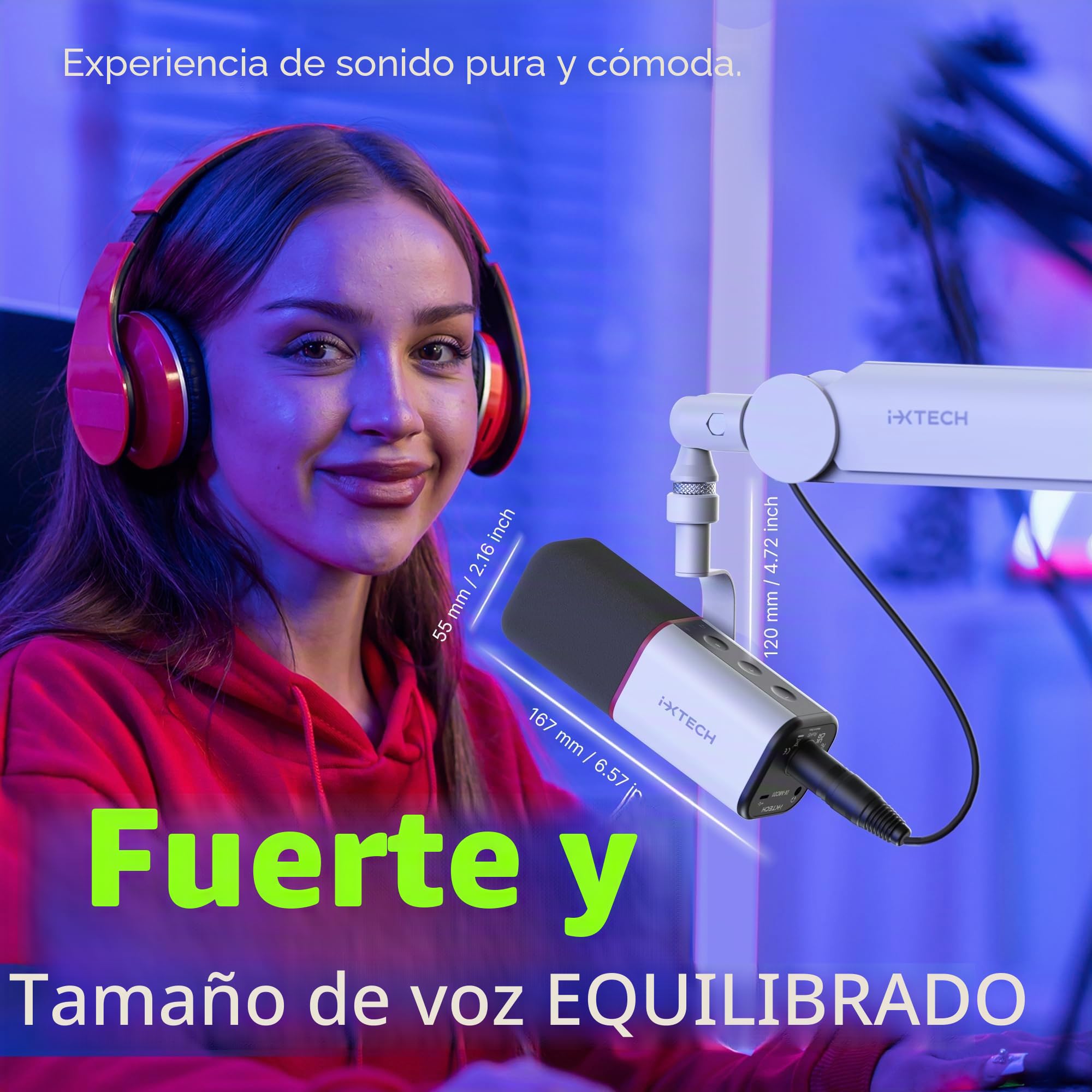 IXTECH Micrófono dinámico cardioide con cubierta de micrófono, micrófono USB XLR vocal para podcasting, transmisión, grabación, juegos y voz en off (blanco)