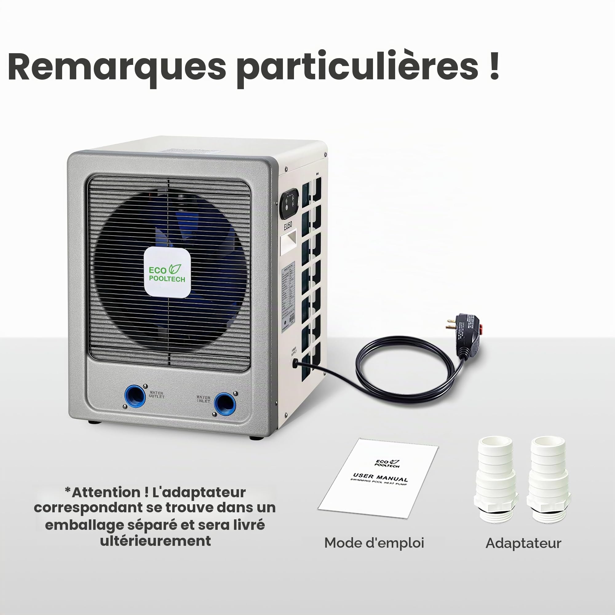 ECOPOOLTECH Pompe à chaleur inverter pour piscine 6 kW pour les piscines jusqu'à 50 m³ | Échangeur de chaleur en titane, compresseur Turbo-X et eau salée pour le chauffage des piscines compatibles.