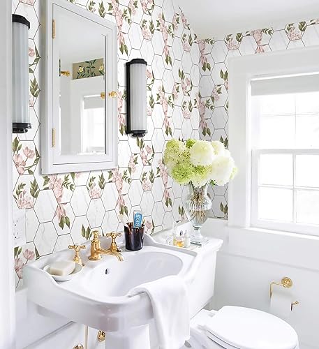 Vista 50 de Papel tapiz hexagonal geométrico para despegar y pegar, papel tapiz moderno, 17.3 x 78.7 pulgadas, rollo decorativo impermeable para cajones beige