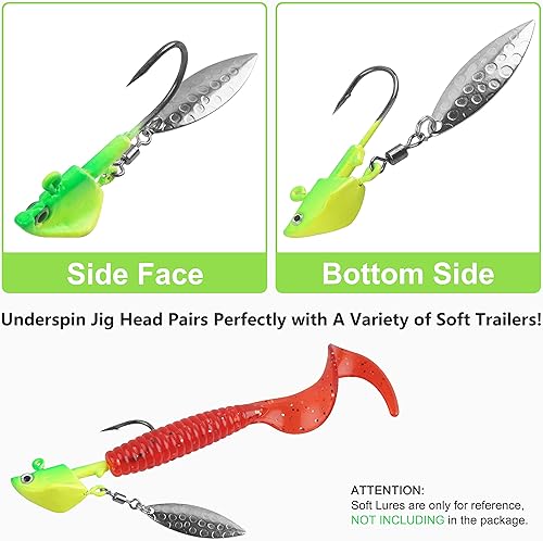 Miniatura 3 de Cabezas de plantilla de pesca Underspin Jig Head Hooks con hoja giratoria Underspin Swimbait ganchos debajo de Spinner jig Heads para lubina, trucha