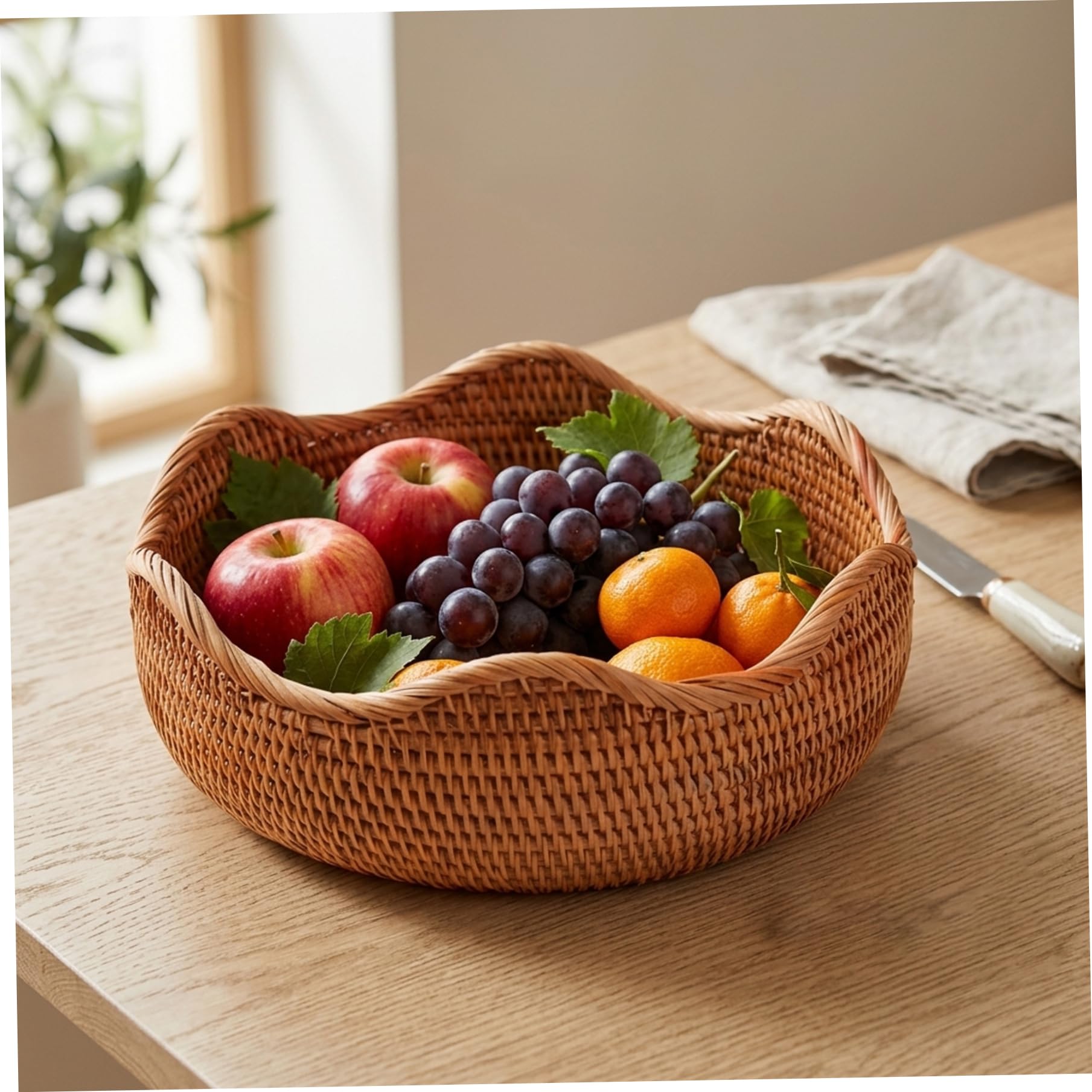Rattan Bread Basket - Natural Wicker Basket For Bread, Fruit, And Snacks, Multipurpose Decorative Storage For Kitchen Counter, Dining Table, Coffee Table, Baskets for Serving, Wicker