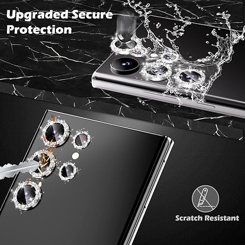 Miniatura 3 de imluckies 3+2 para Sansung Galaxy S23 Ultra, protector de lente de cámara, Bling Diamond Anillo de aleación de aluminio de vidrio templado HD,
