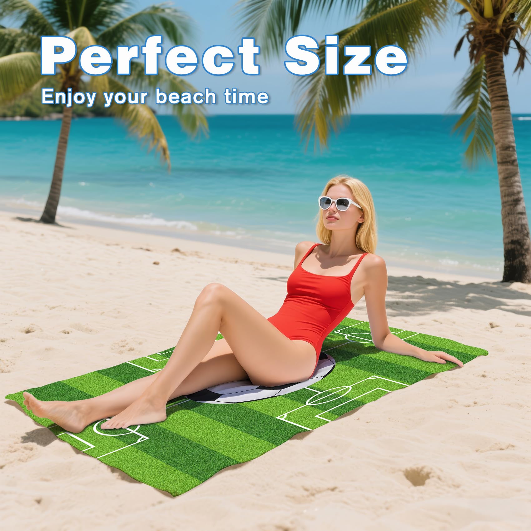 Serviette de Plage XXL Microfibre Football Enfants Sport, Drap de Plage Séchage Rapide Anti Sable & Légère, Serviette de Bain Grande Taille 100x200 cm, Accessoire & Cadeau été
