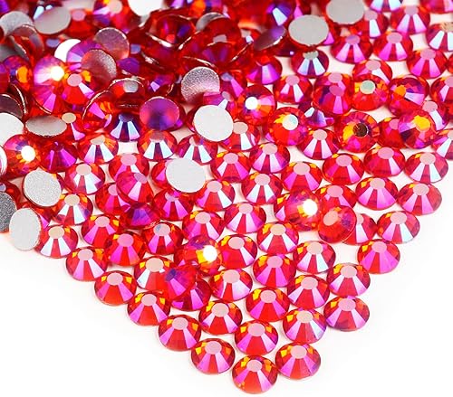 Vista 104 de Genie Crystal ss34 Red Glass Rhinestones 288 Pcs, 7.0 mm Big Light Siam Flatback Rhinestone, Diamond Cut Gems for Crafts, Face Mask, Makeup