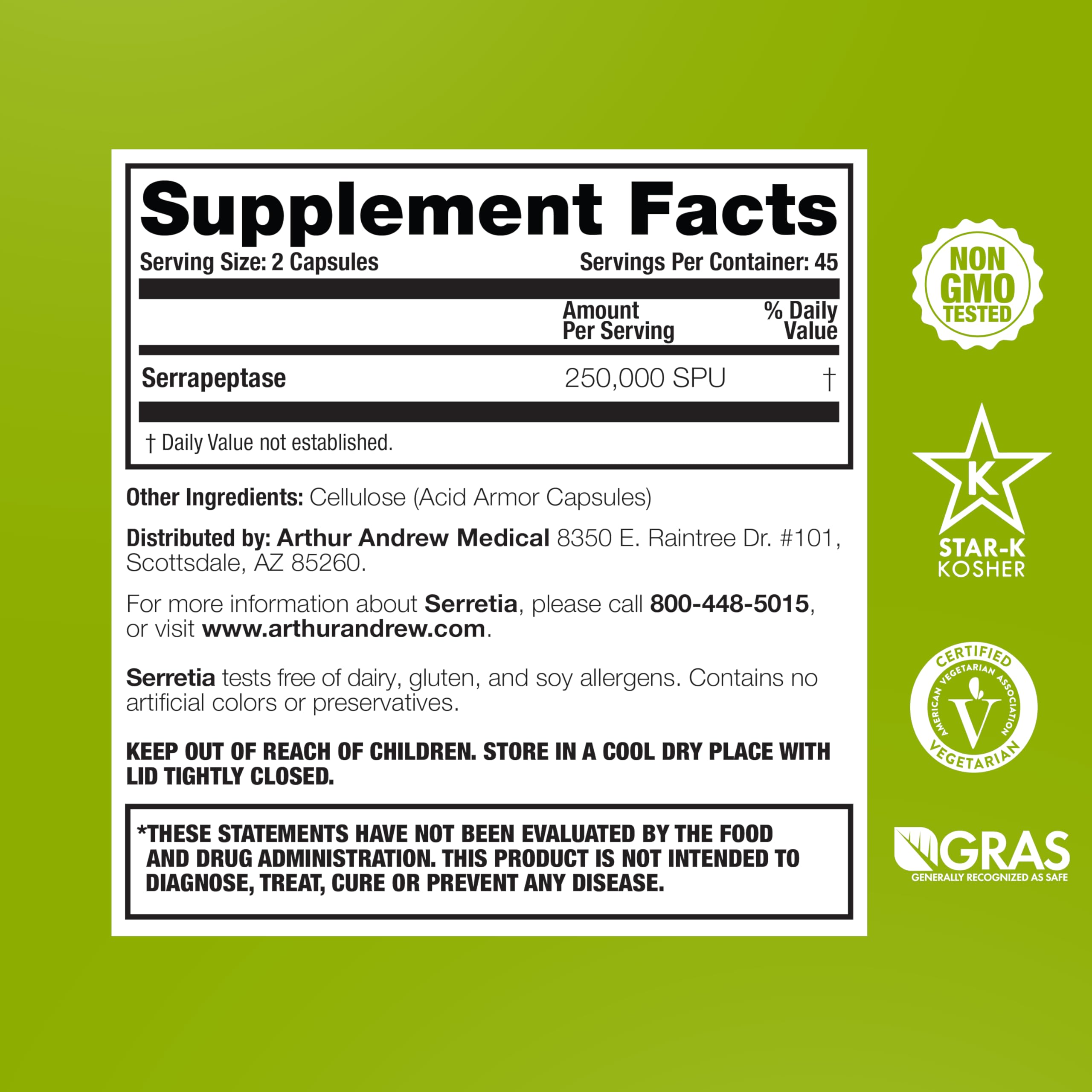 Arthur Andrew Medical, Serretia, Pure Serrapeptase Enzyme, 90 Capsules — Amazon image 2
