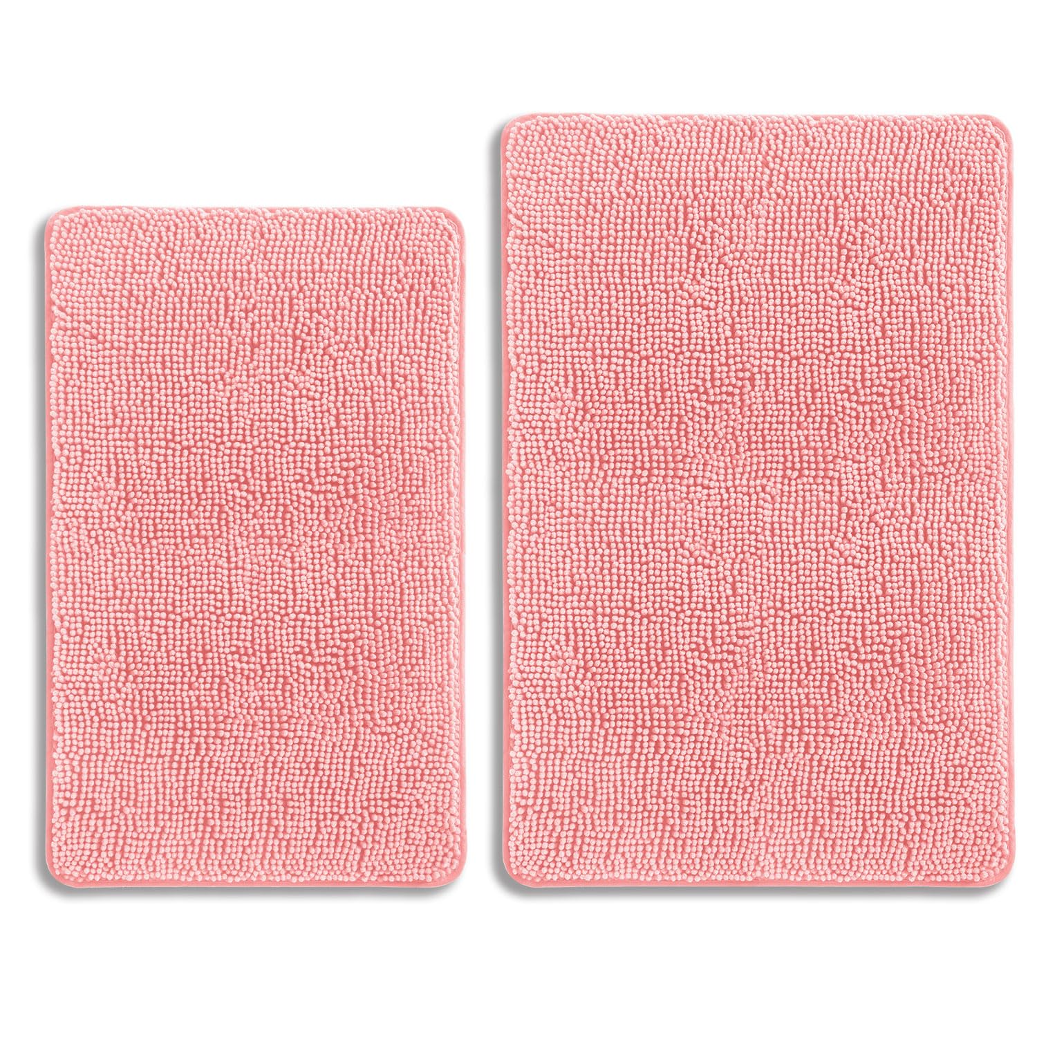 PureSwan Pink Bathroom Rugs Sets 2 Piece – Absorbent and Washable Bath Mat, Non-Slip, Thick Soft Chenille Bath Rugs for Bathroom Floor, Shower, Sink - 20" x 32"+24" x 36"