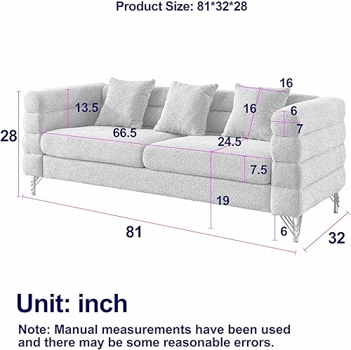 Miniatura 2 de 81 Inch Oversized 3 Seater Sofa Comfort Fabric Couches for Living Room Deep Seating Sectional Sofa, Soft Sitting with 3 Pillows, Modern Minimalist