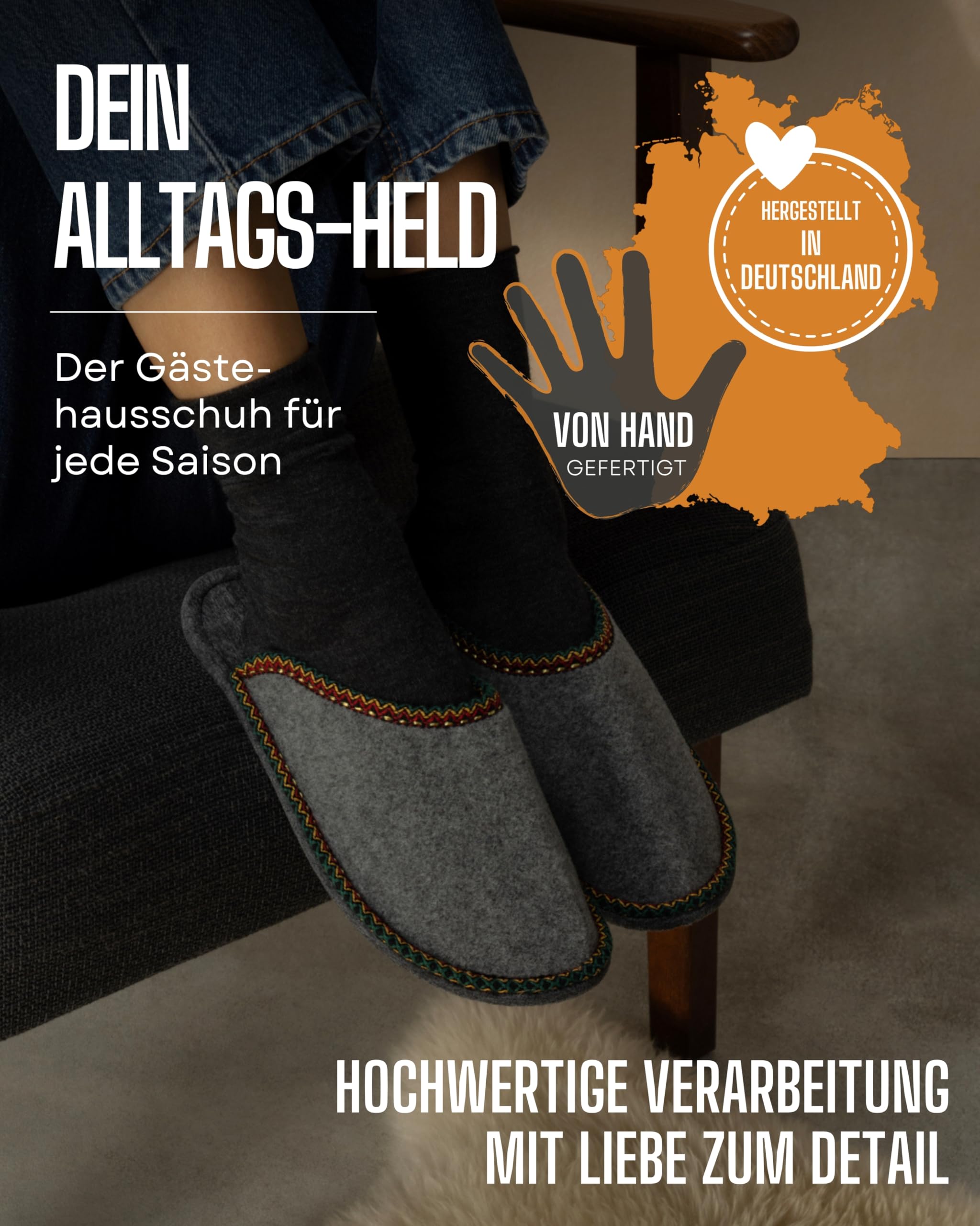 Pantoffelmann Filz Gästepantoffeln Set mit Filzsohle I 4 Paar Faltbare Filzschlappen gemischte Größen & Farben I Pantoffelset im großen Überpantoffel