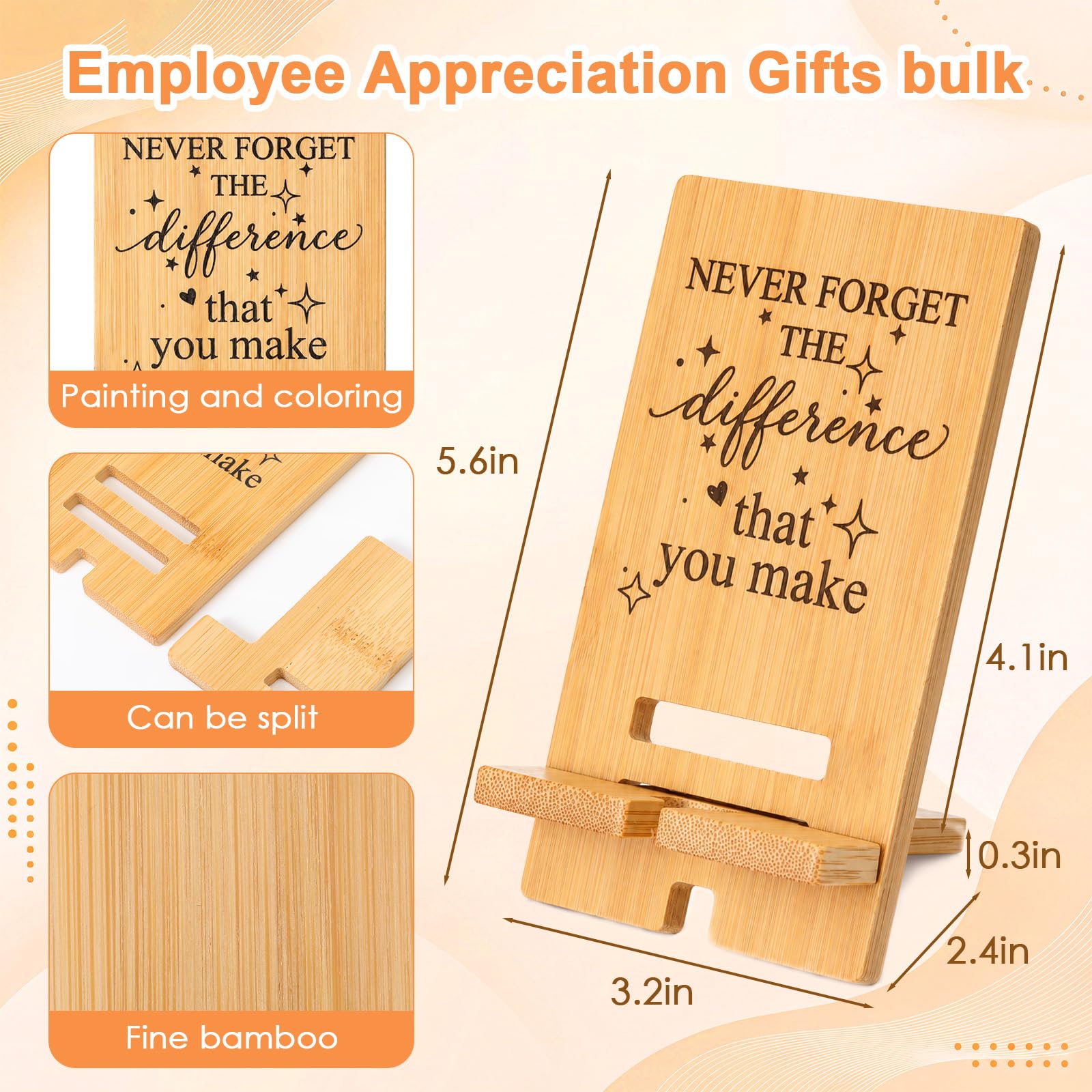 Ripeng 20 pezzi regali di apprezzamento dei dipendenti, supporto per telefono in legno di bambù per scrivania ufficio deocr ispiratore ringraziamento supporto per telefono regalo per donne uomini