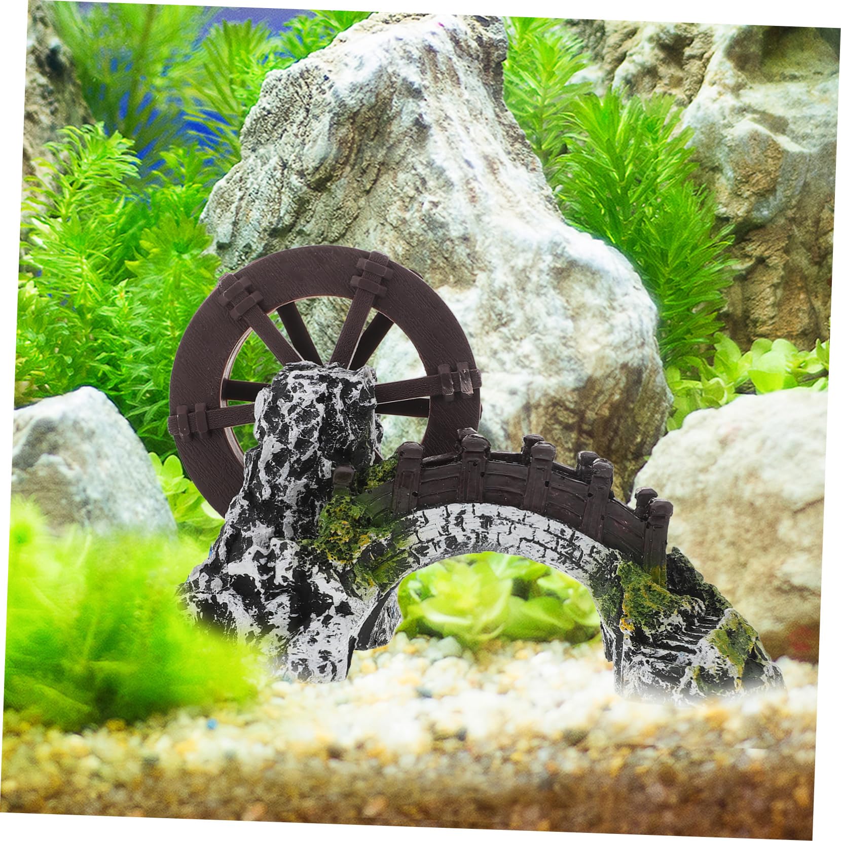 Puente De Agua De Jardinería Rueda De Agua para Acuarios Decoración De Pecera Efecto De Oxigenación y Simulación De Paisaje Adorno De Jardín