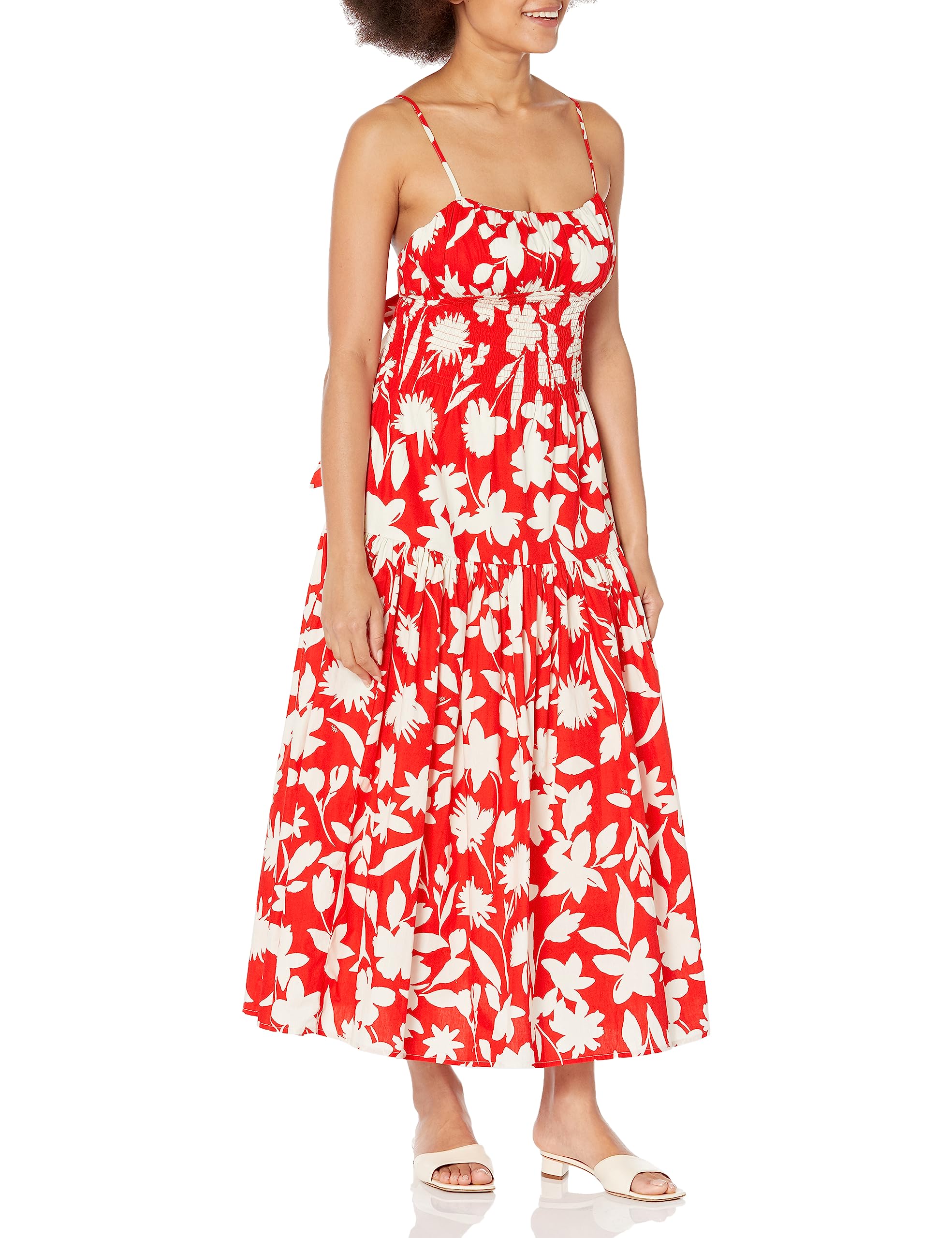 strapless open back dress Oxblood Puff Sleeve Midi Dress