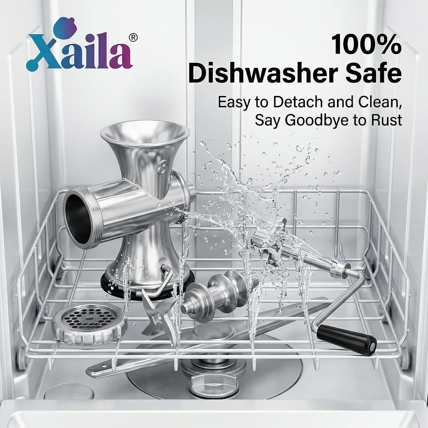 Xaila Manual Meat Grinder Heavy Duty Stainless Steel, Hand Crank Sausage Stuffer with Suction Cup Base & Table Clamp, Dishwasher Safe for Home Kitchen, Fresh Ground Beef, Pork, Pet Food