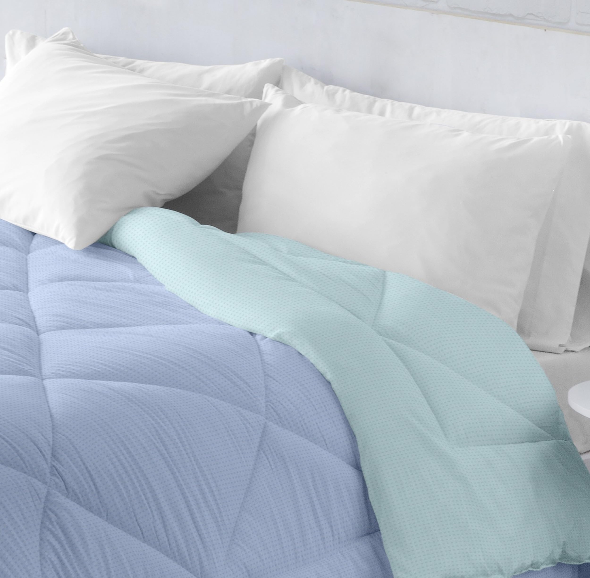 BOHEME Edredón Cama 180 Nórdico Liso Reversible Bicolor Celeste/Turquesa - 270x260 cm.