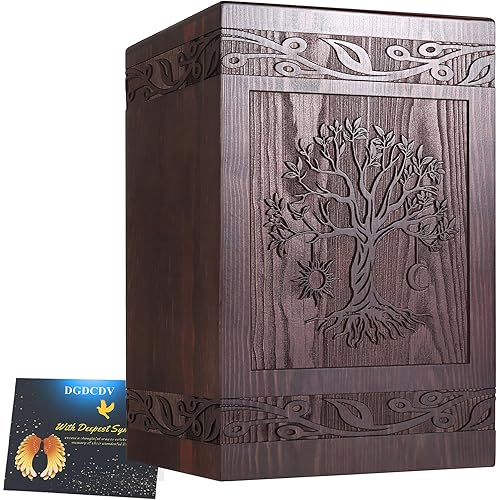 Cremation Urns for Human Ashes Adult Male Female, Wooden Carved Urns Box for Men Women Child, Pets Cat Dog Urn, Burial Funeral Memorial Urns for Ashes