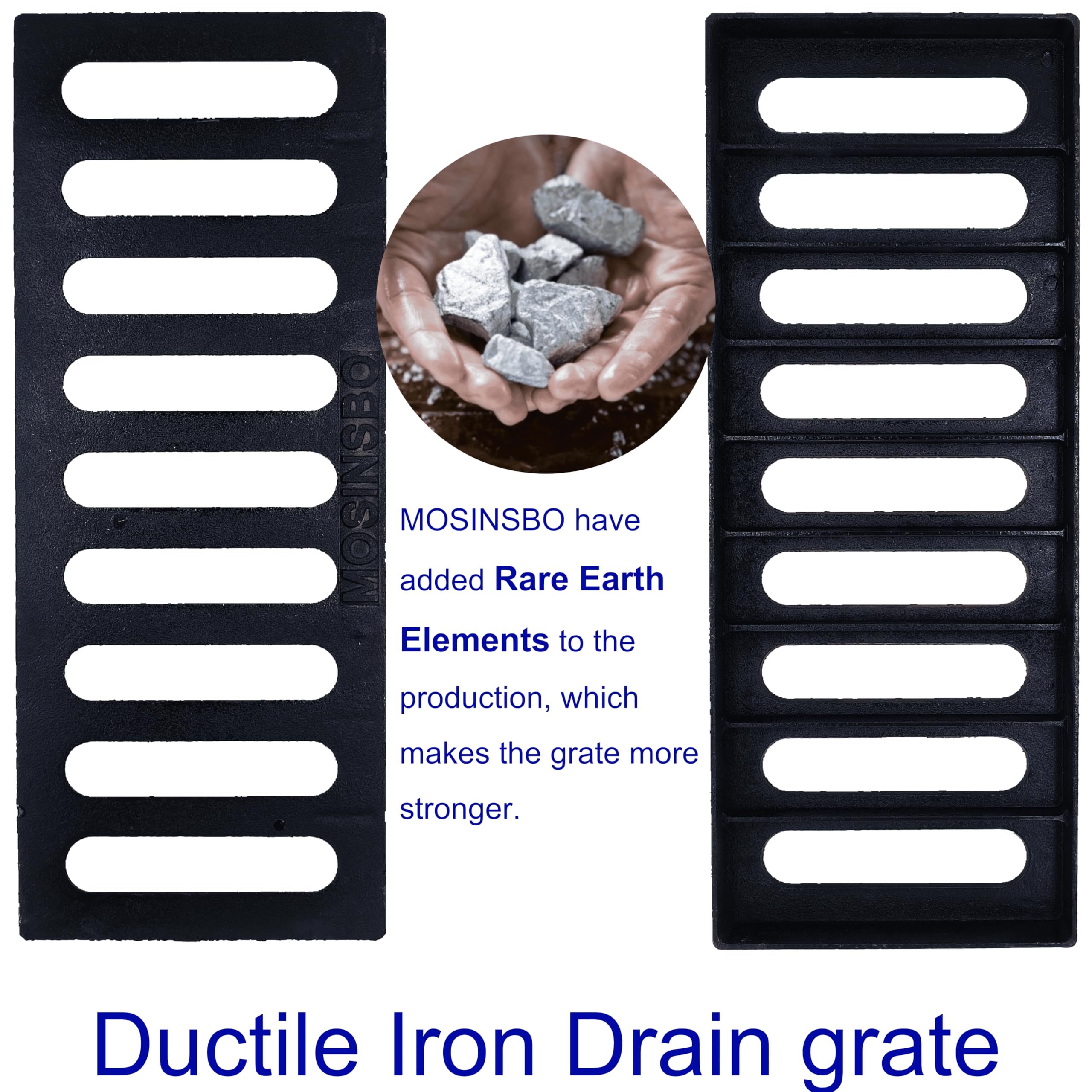Grille de Drain Fonte Ductile 500x200 mm Classe B125 Haute Résistance pour Allée et Cour Extérieur Noir