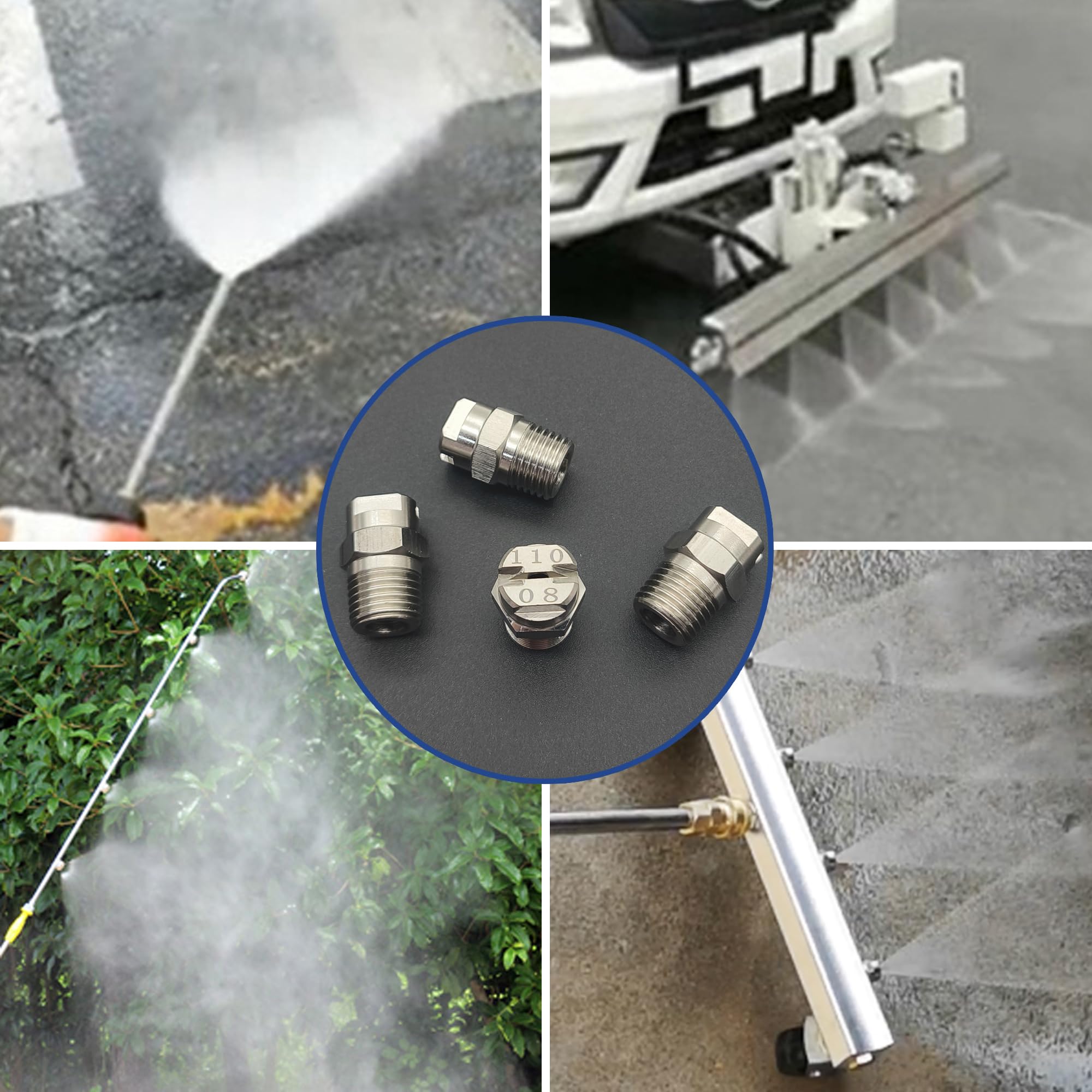 4 szt. Końcówka dyszy ze stali nierdzewnej 110 stopni, dysza z otworem 1,8 mm, gwintowane złącze 1/4", dysza rozpylająca wysokociśnieniowa do czyszczenia mgły ciśnieniowej akcesoria do mycia (110