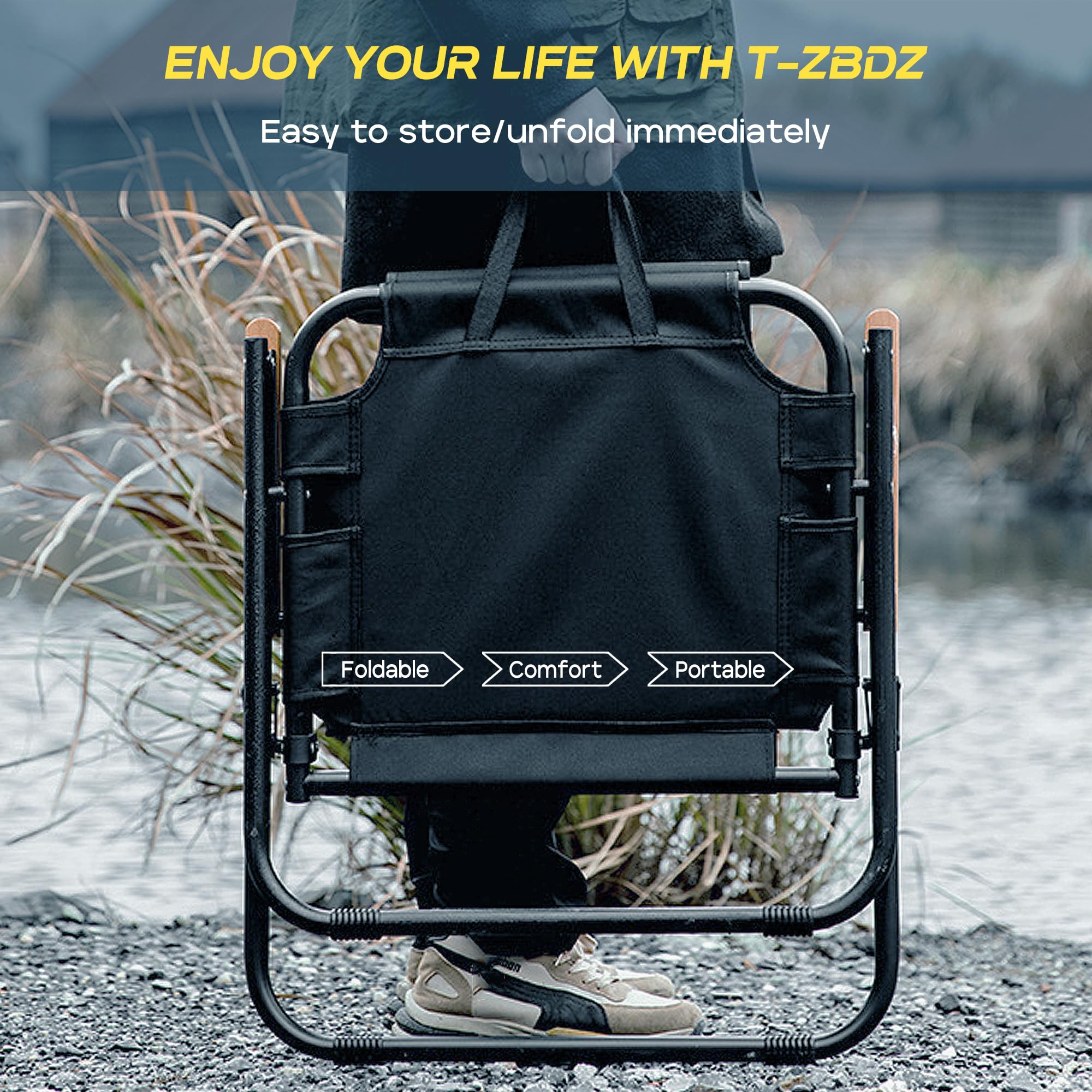 Chaise Camping Pliante Confortable, Chaise de Camping Pliable 200kg, Fauteuil Pliant Portable avec Accoudoirs, Fauteuil de Peche Chaises de Plage, pour Jardin Exterieur Terrasse Pique, Noir