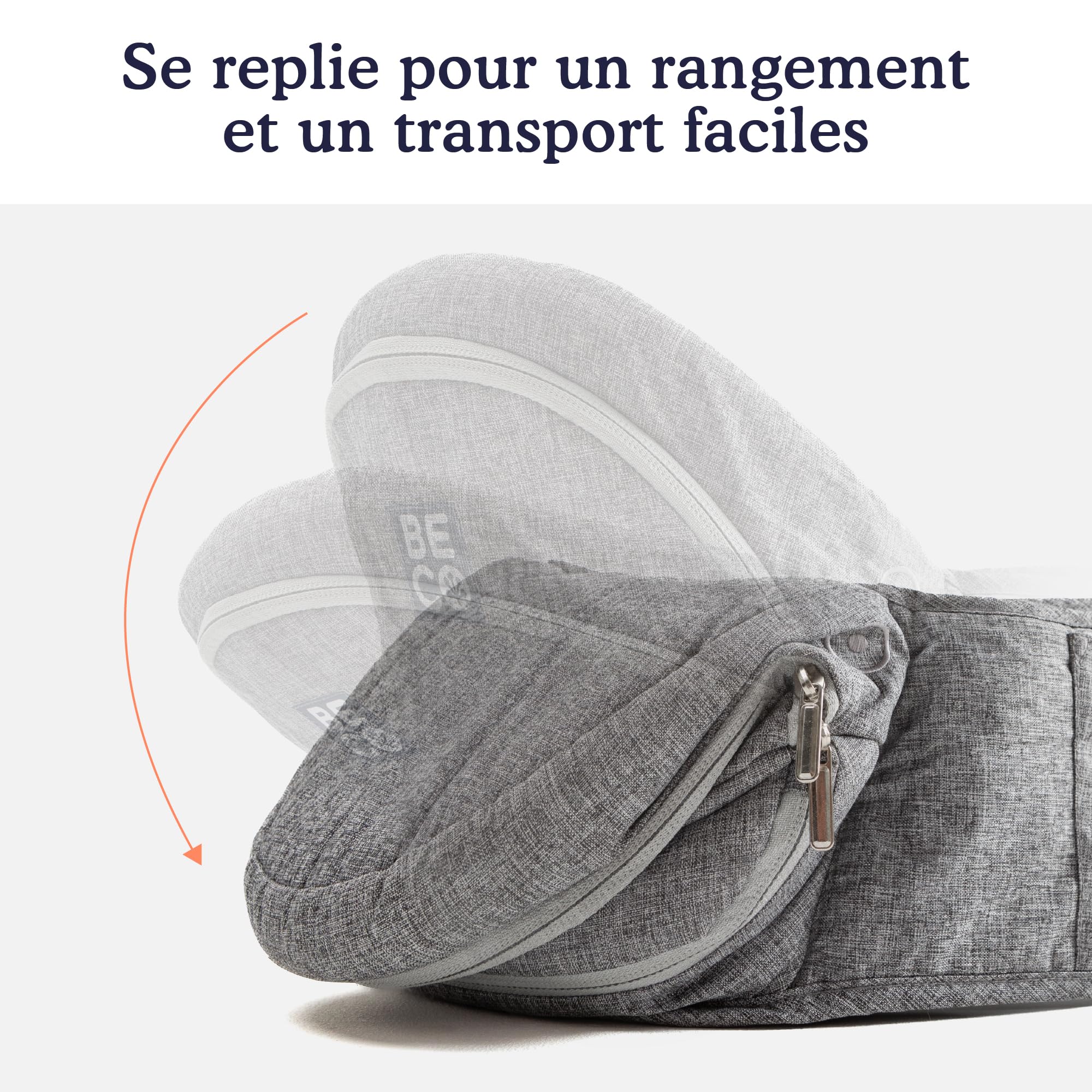 Beco Porte-Bébé Siège de Hanche Pliable, 4-en-1, 0-36 Mois, Gris | Se plie à plat dans le sac à langer, Siège de Soutien qui soulage bras et dos, s'adapte facilement de 0 à 36 mois.