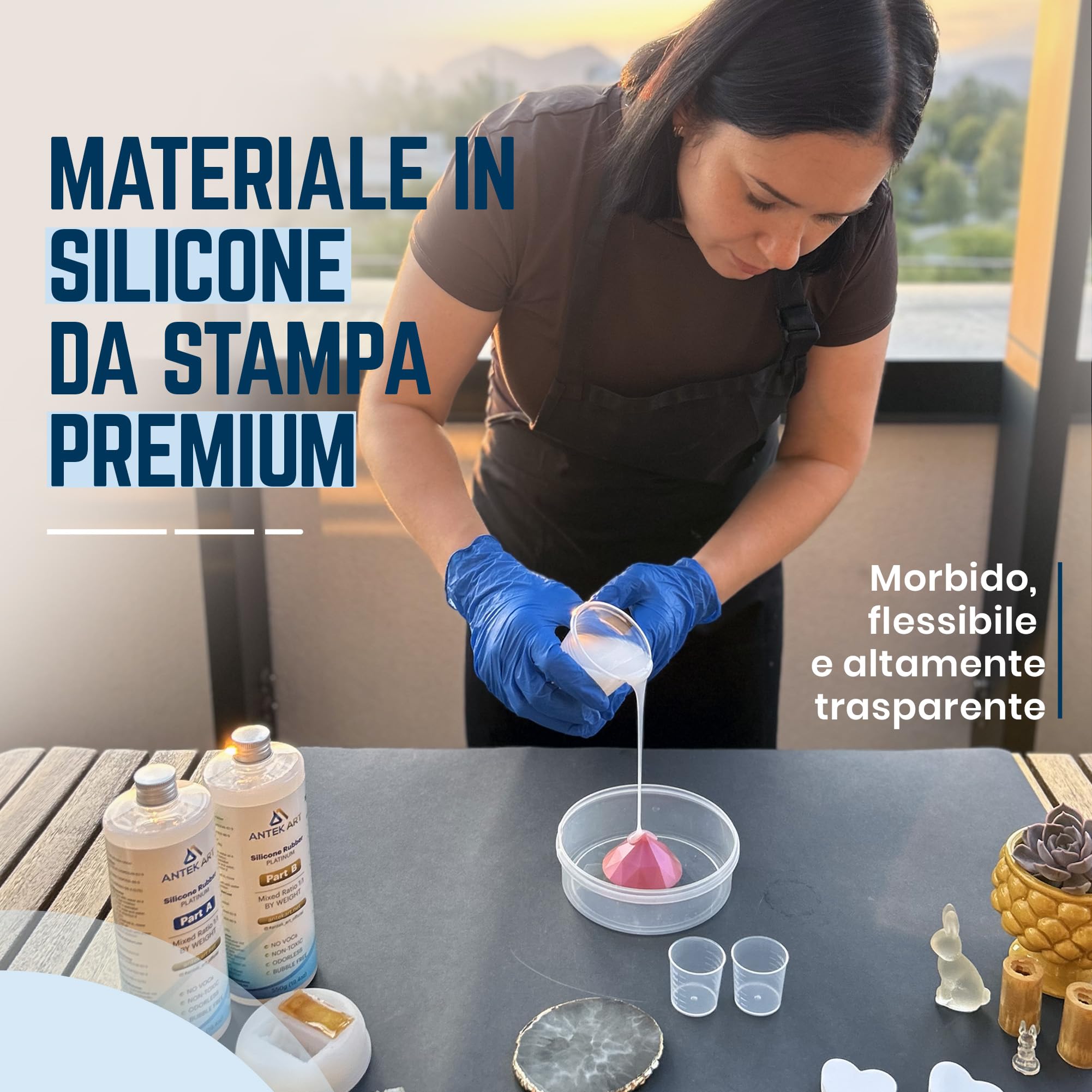 Stampo del Silicone che Fa il Kit - Gomma di Silicone Liquida Traslucida - Miscelazione 1:1 - Auto-degassante, Indurimento Veloce - Stampi della Resina, Colata, Gioielli, DIY (1100g Kit)