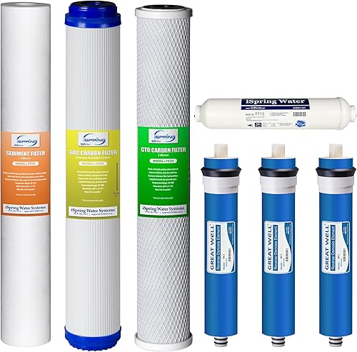 iSpring Paquete de filtros de repuesto F7RBY2 para sistemas de ósmosis inversa RCB3P 300 GPD de 5 etapas, 7 piezas